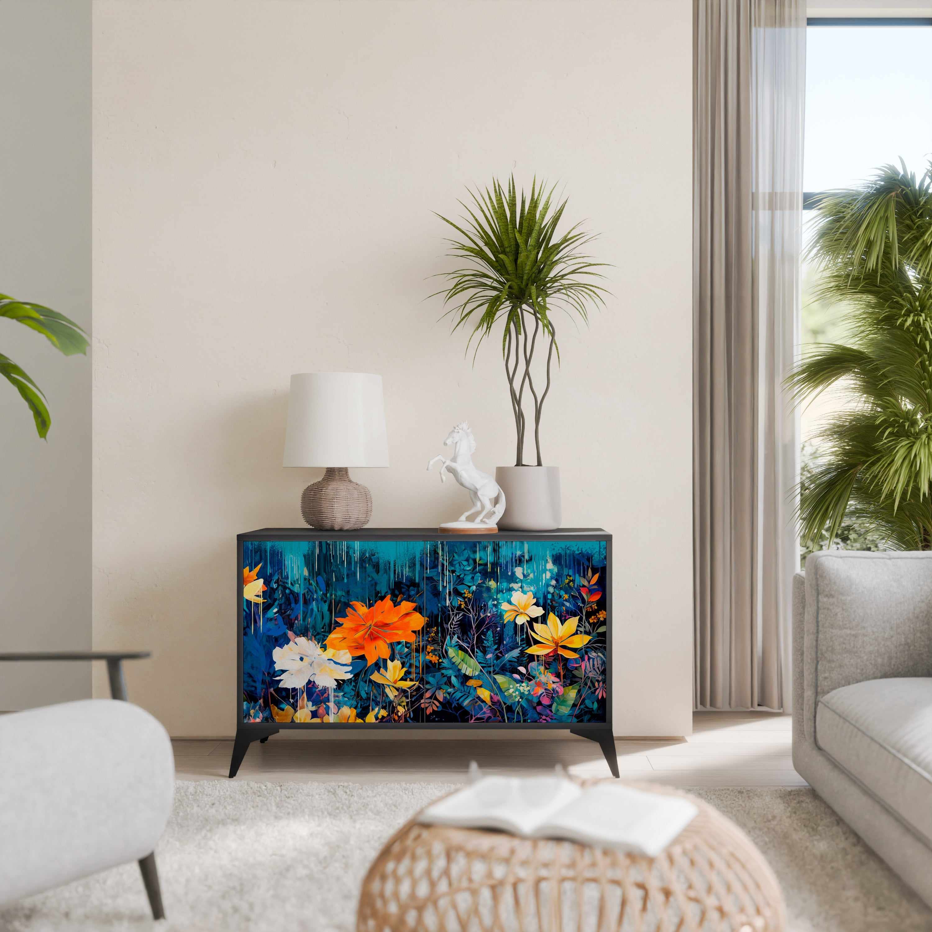 Buffet 2 portes MIDNIGHT BLOSSOM finition noire