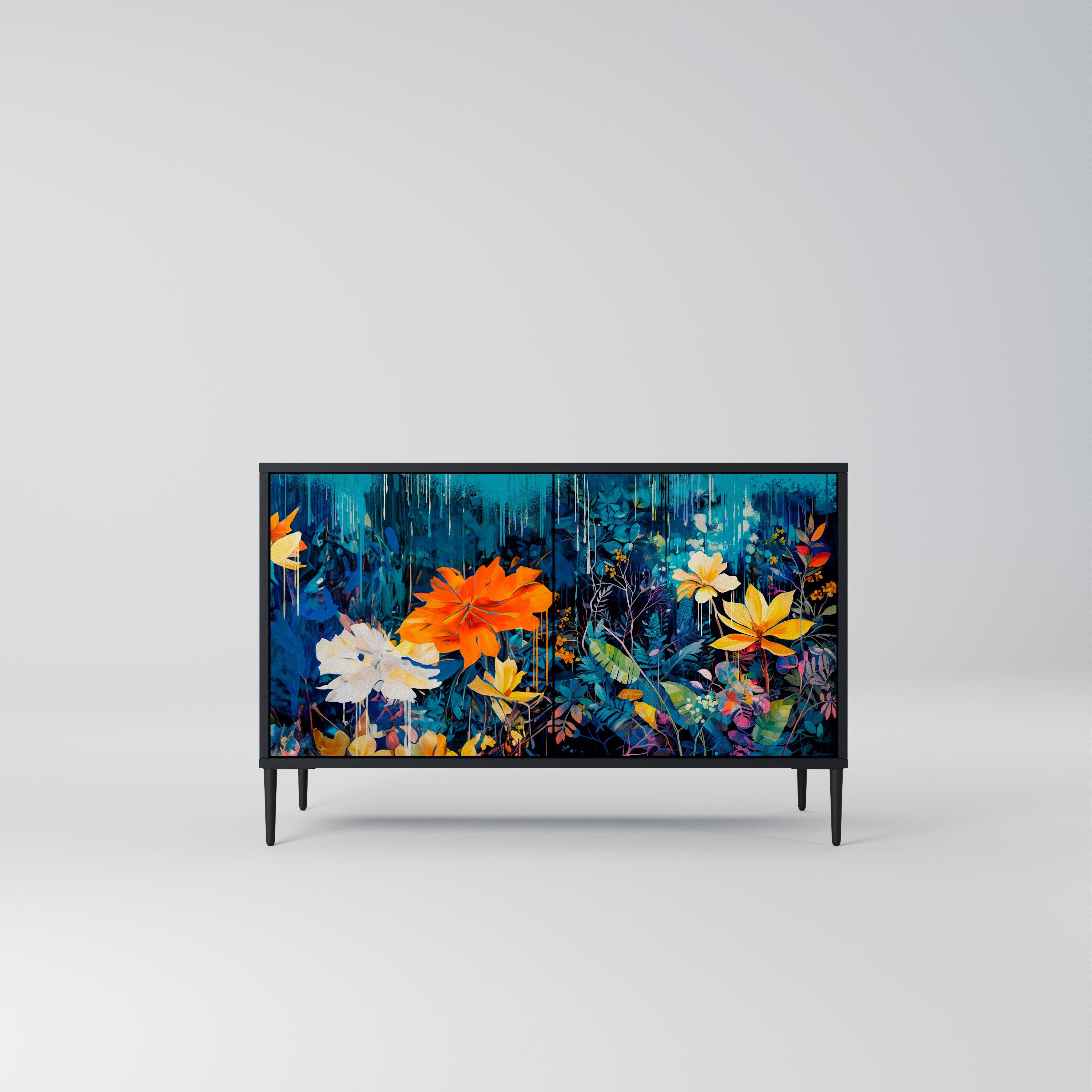 Buffet 2 portes MIDNIGHT BLOSSOM finition noire