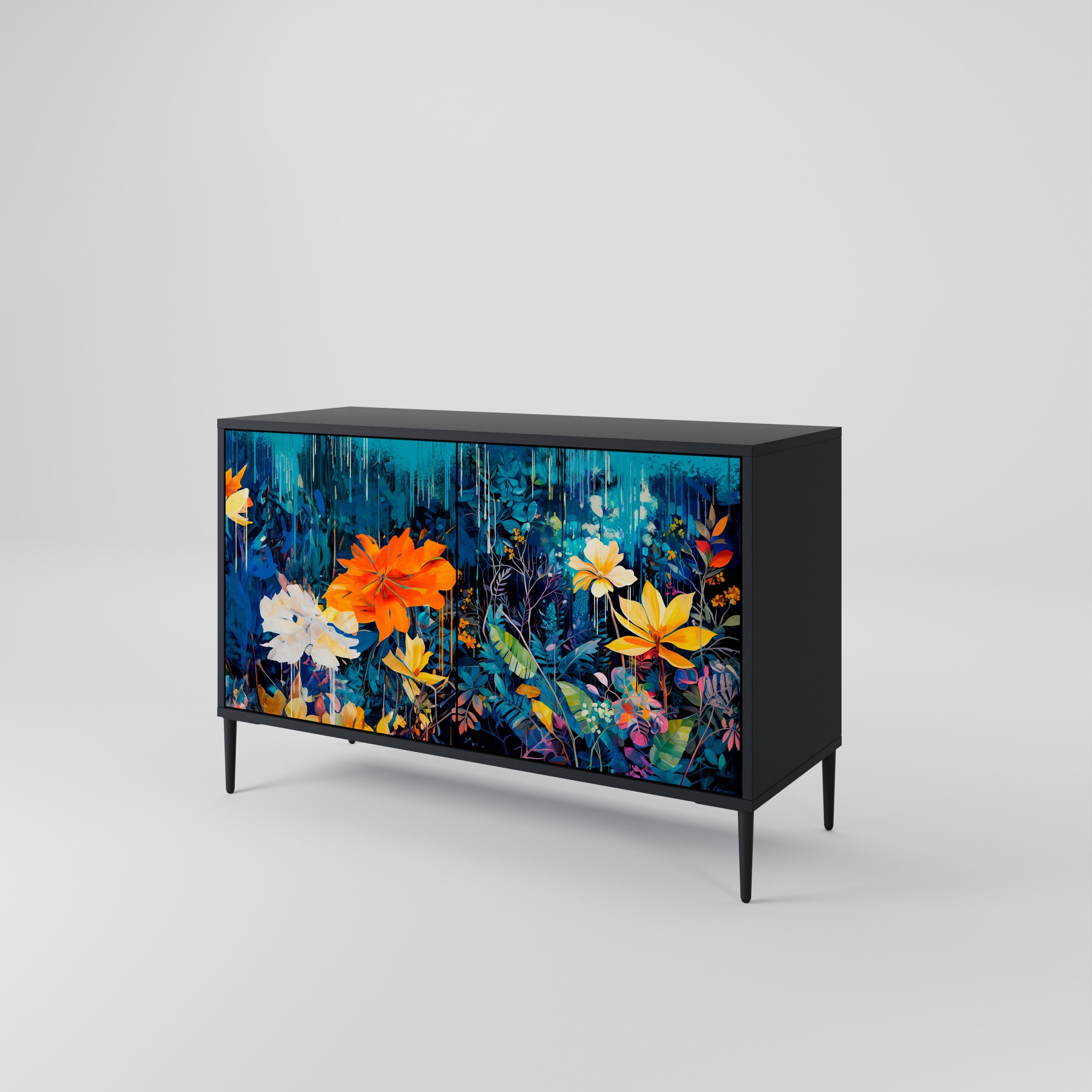 Buffet 2 portes MIDNIGHT BLOSSOM finition noire