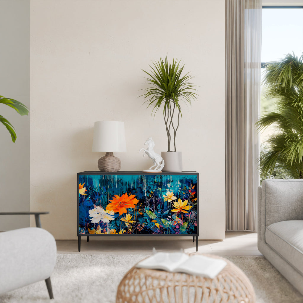 Buffet 2 portes MIDNIGHT BLOSSOM finition noire