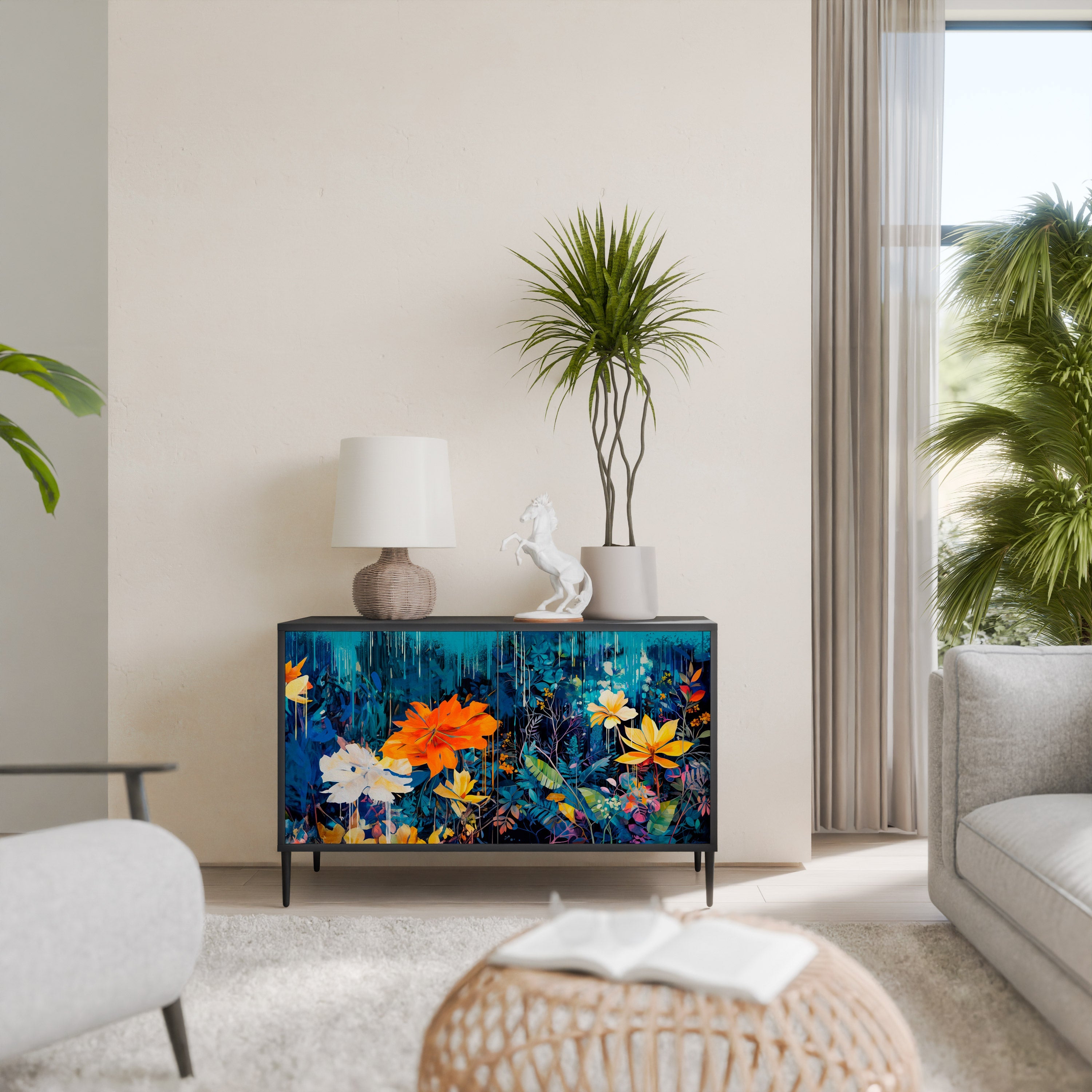 Buffet 2 portes MIDNIGHT BLOSSOM finition noire