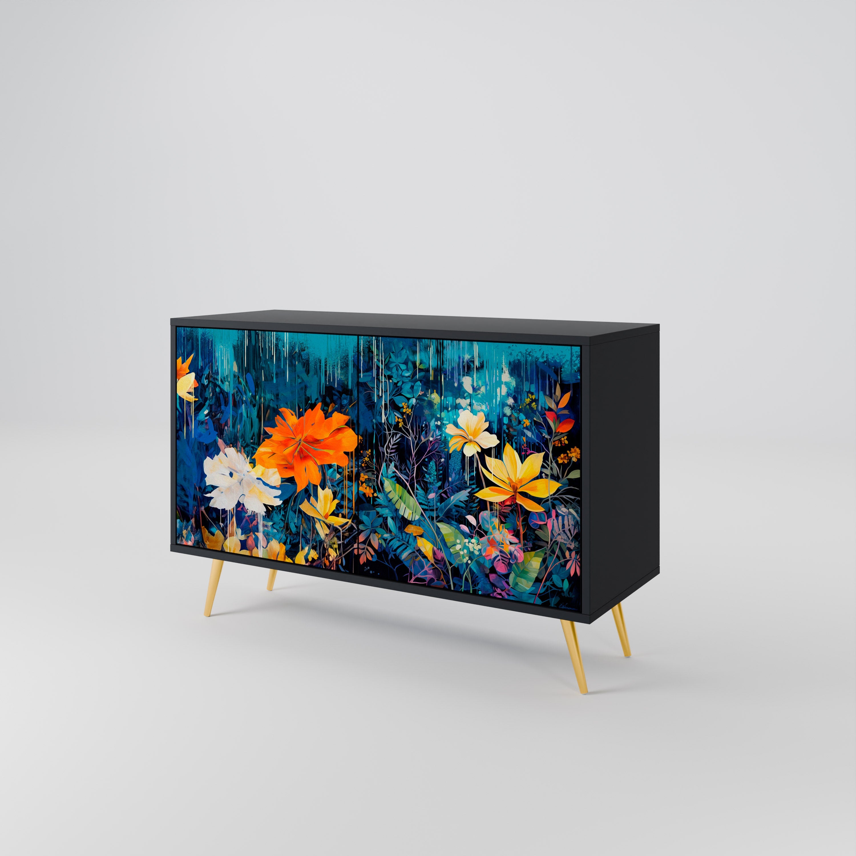 Buffet 2 portes MIDNIGHT BLOSSOM finition noire