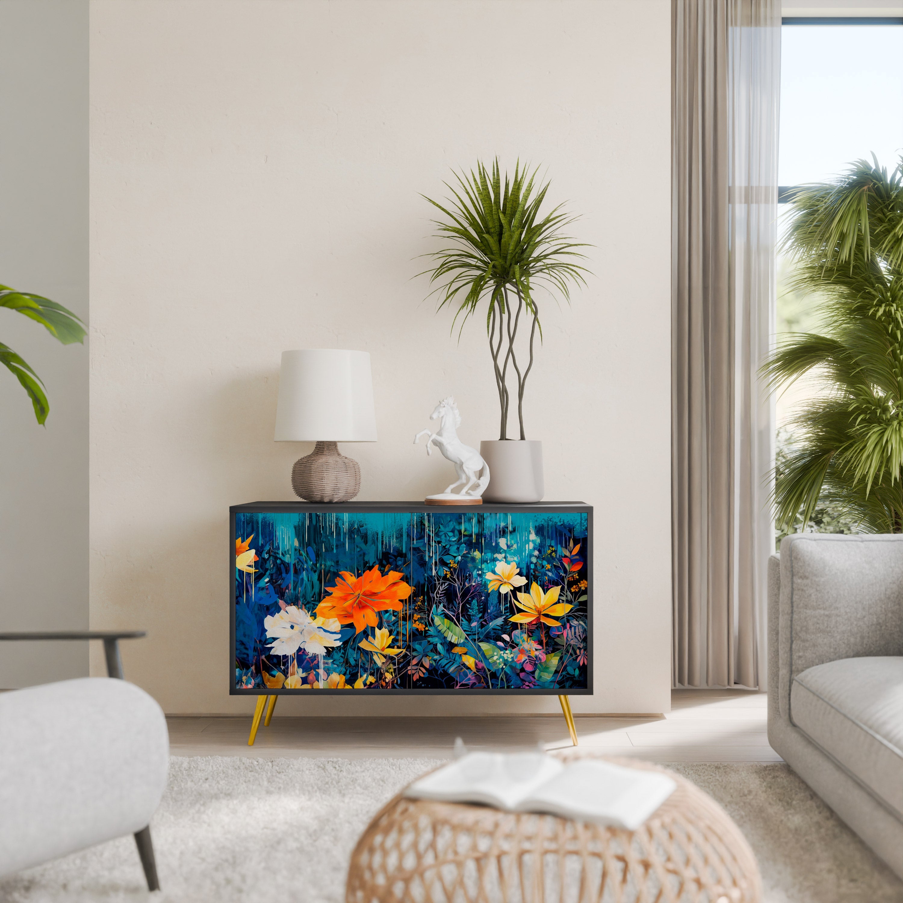 Buffet 2 portes MIDNIGHT BLOSSOM finition noire