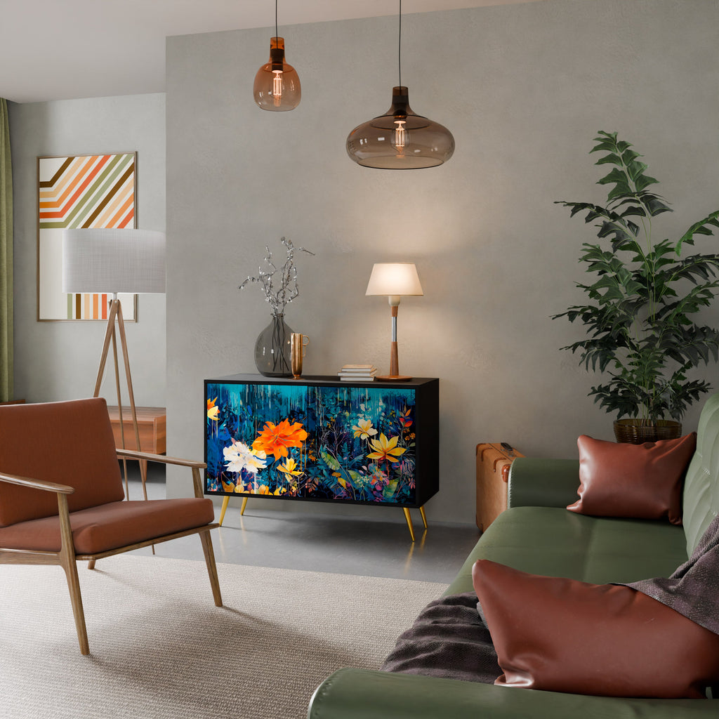 Buffet 2 portes MIDNIGHT BLOSSOM finition noire