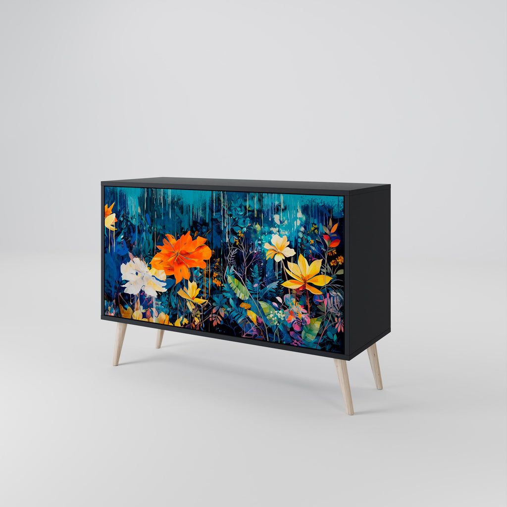 Buffet 2 portes MIDNIGHT BLOSSOM finition noire