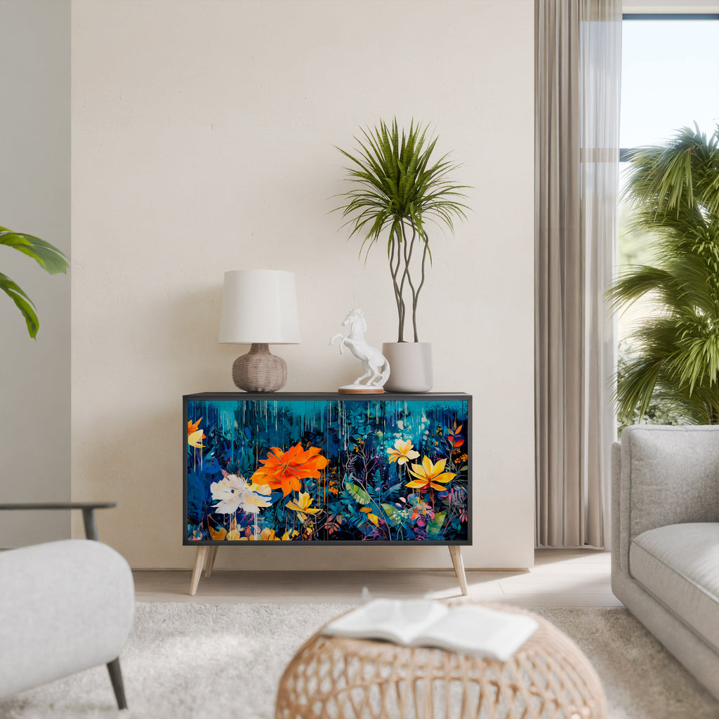 Buffet 2 portes MIDNIGHT BLOSSOM finition noire