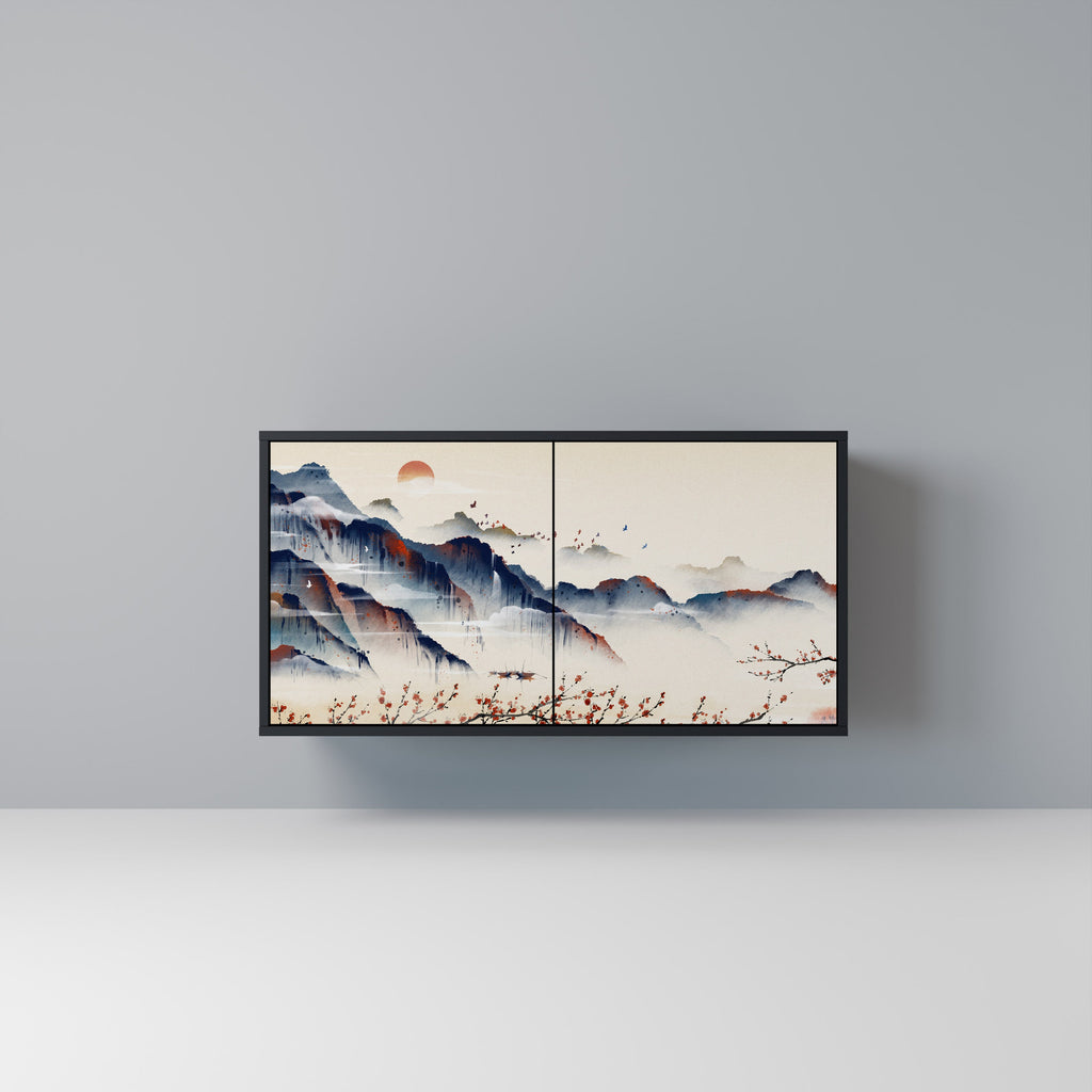 Buffet 2 portes PAYSAGE JAPONAIS finition noire