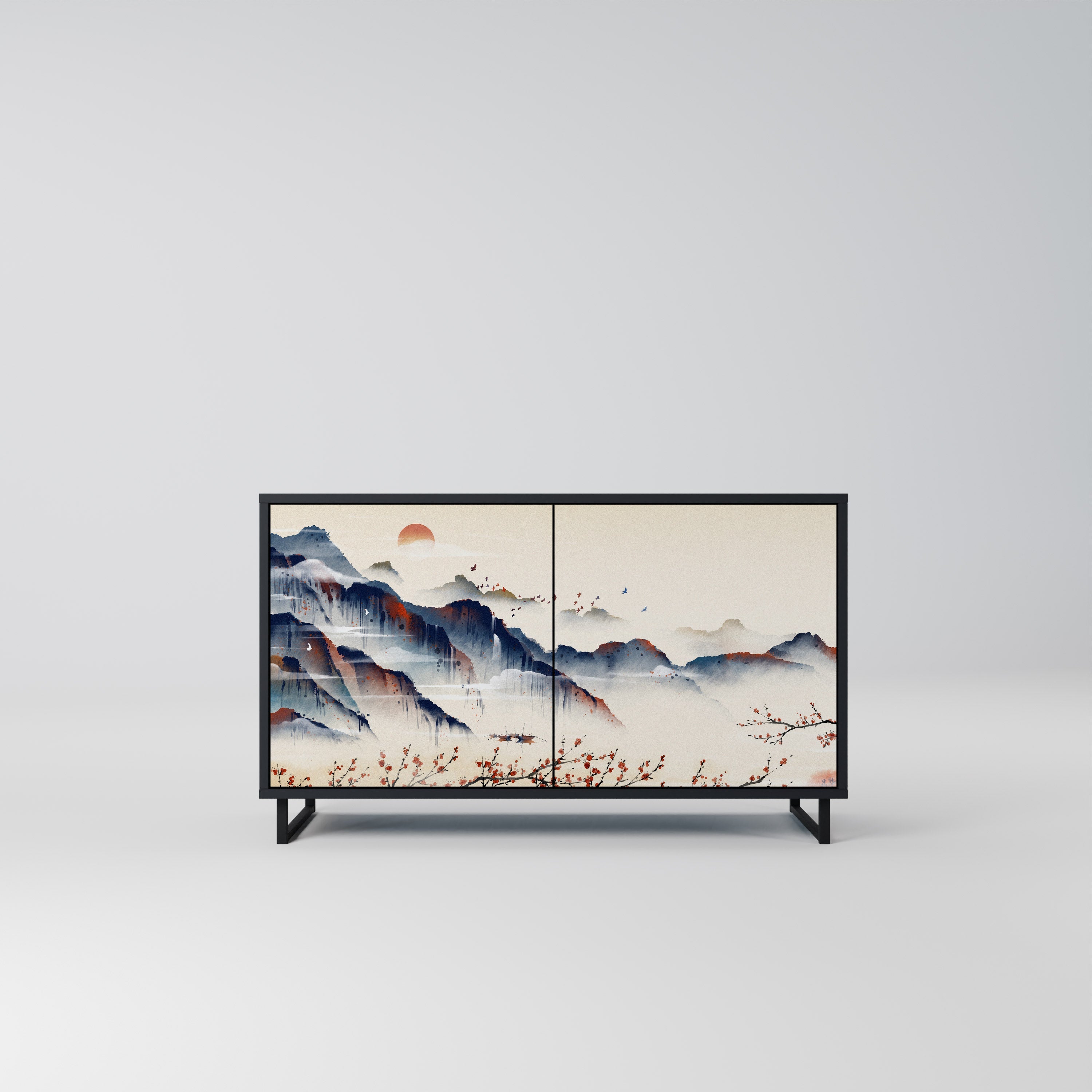 Buffet 2 portes PAYSAGE JAPONAIS finition noire