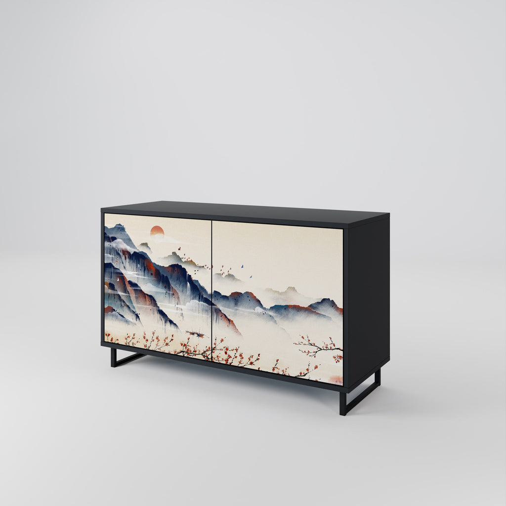 Buffet 2 portes PAYSAGE JAPONAIS finition noire