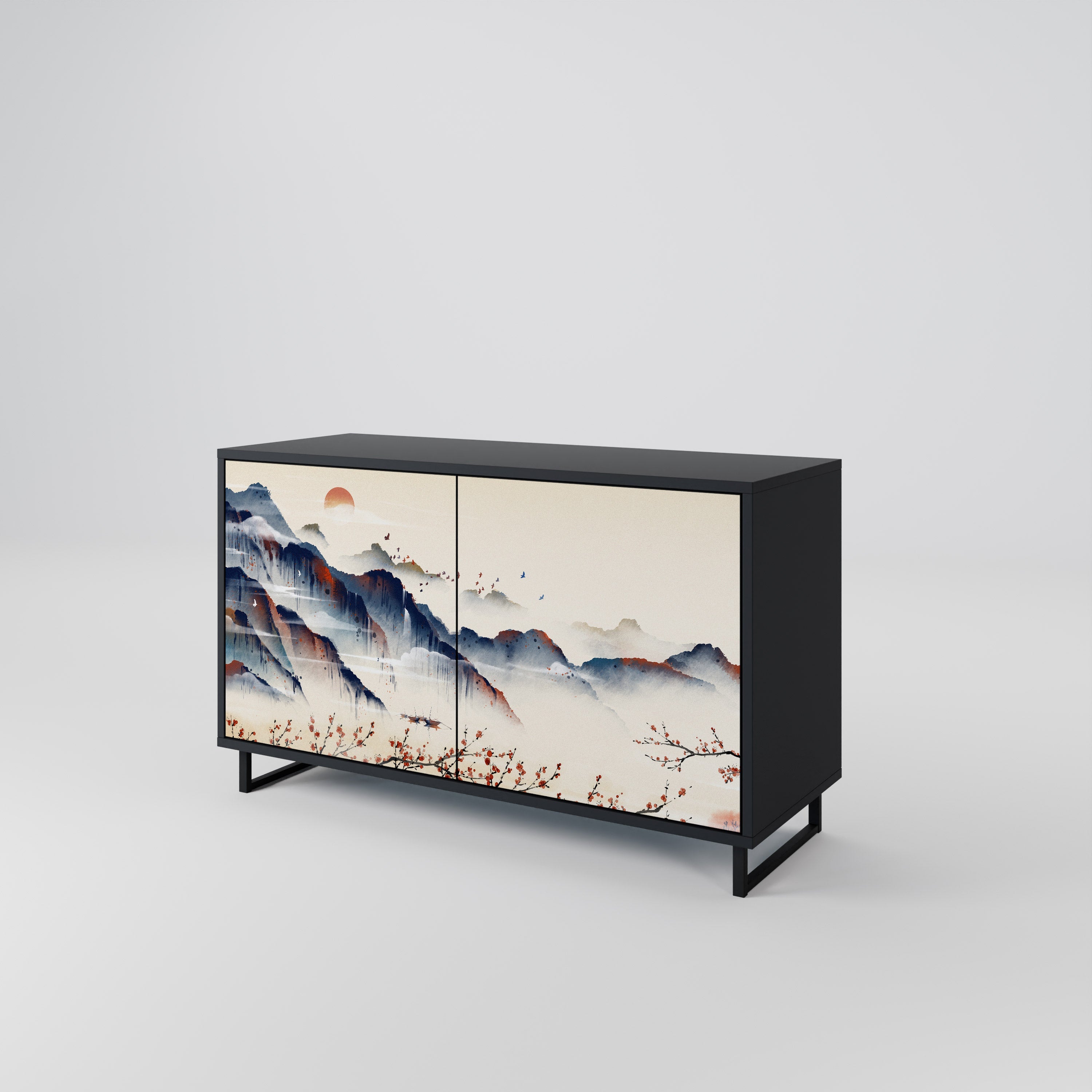 Buffet 2 portes PAYSAGE JAPONAIS finition noire
