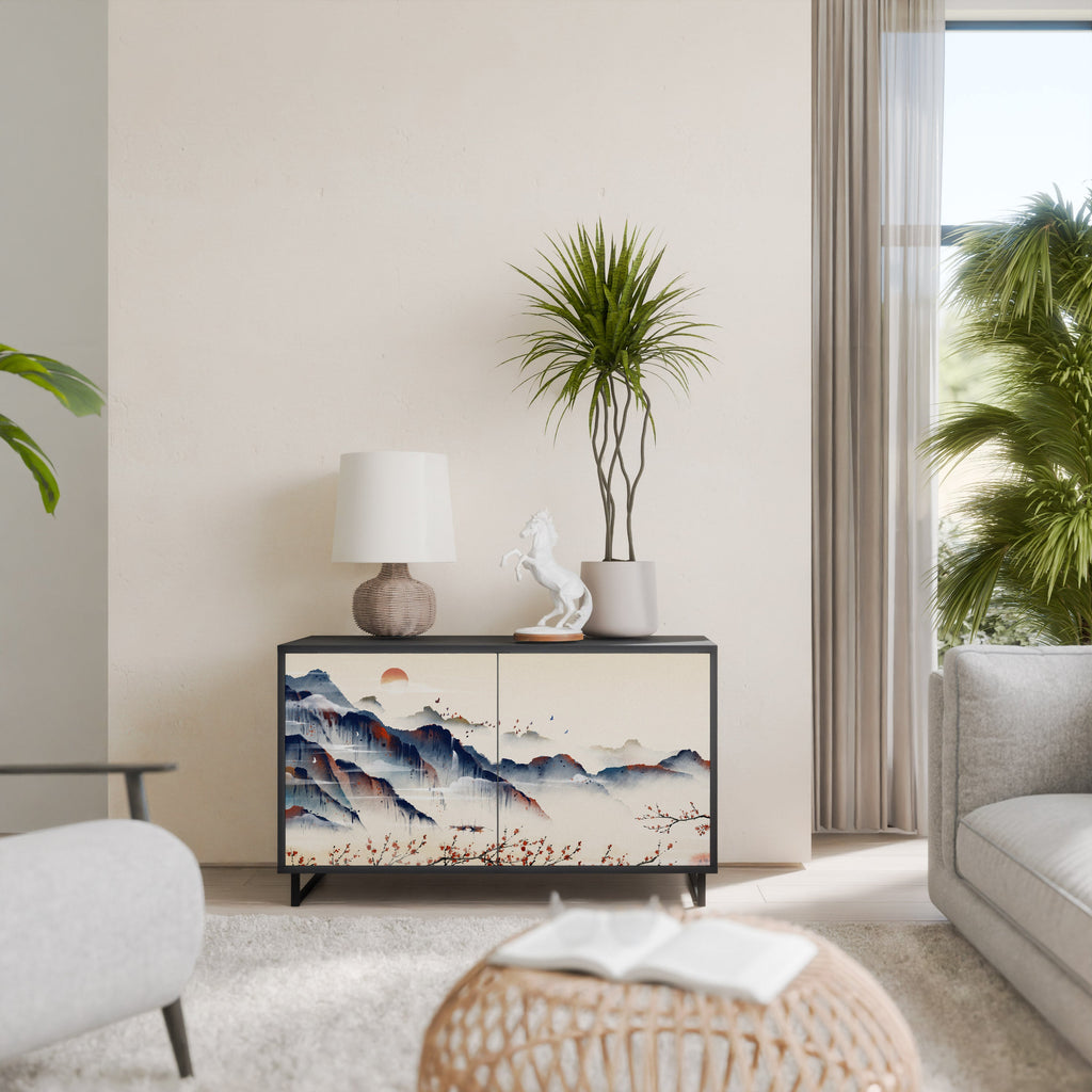 Buffet 2 portes PAYSAGE JAPONAIS finition noire