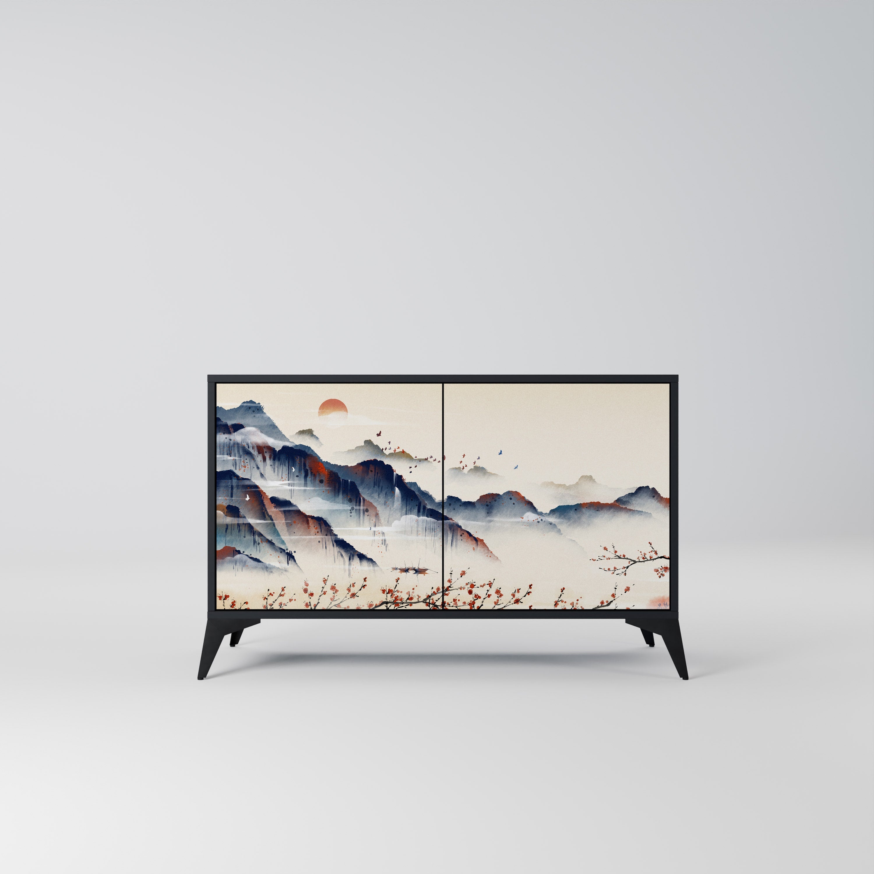 Buffet 2 portes PAYSAGE JAPONAIS finition noire