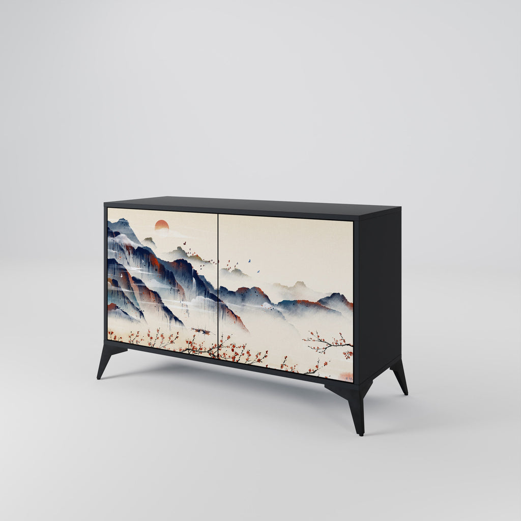 Buffet 2 portes PAYSAGE JAPONAIS finition noire