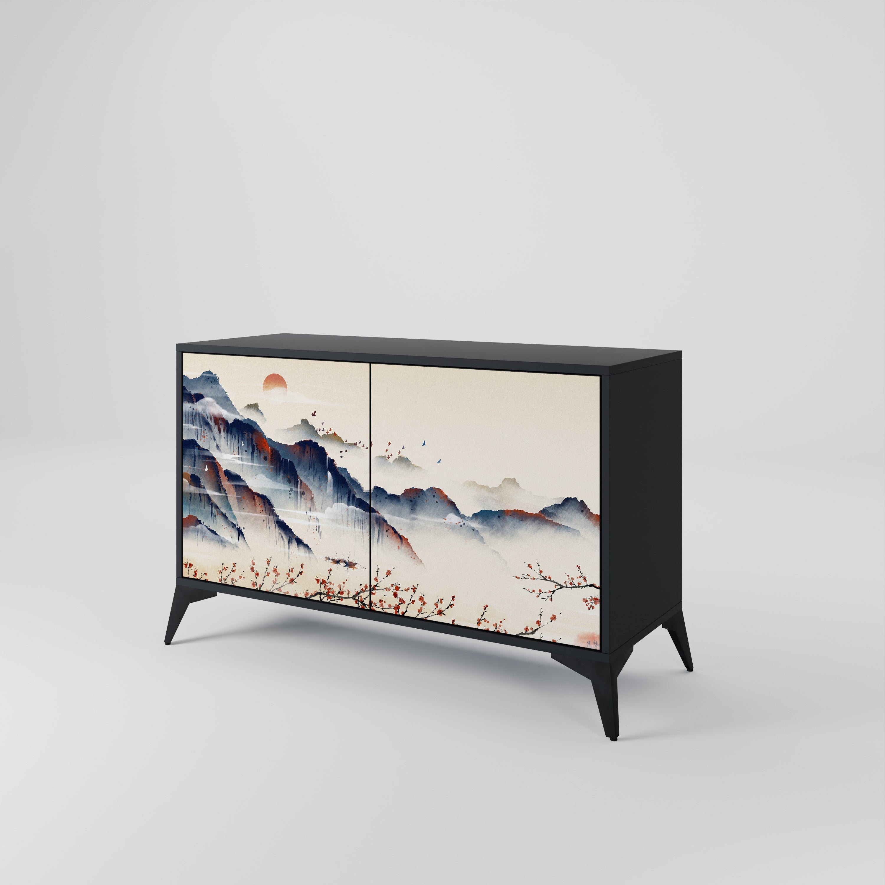 Buffet 2 portes PAYSAGE JAPONAIS finition noire