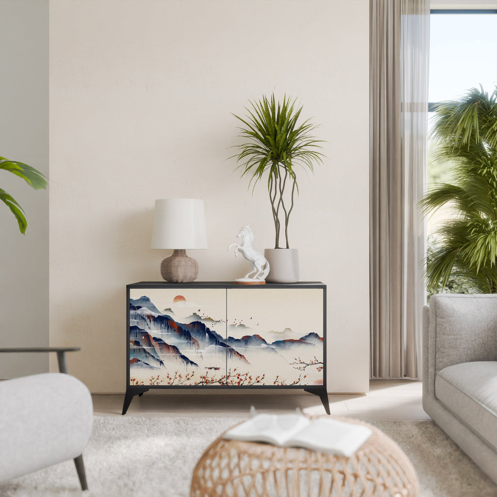 Buffet 2 portes PAYSAGE JAPONAIS finition noire