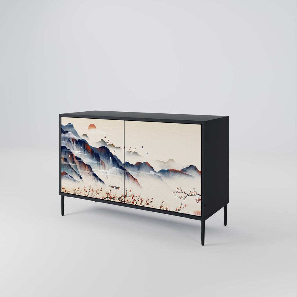 Buffet 2 portes PAYSAGE JAPONAIS finition noire