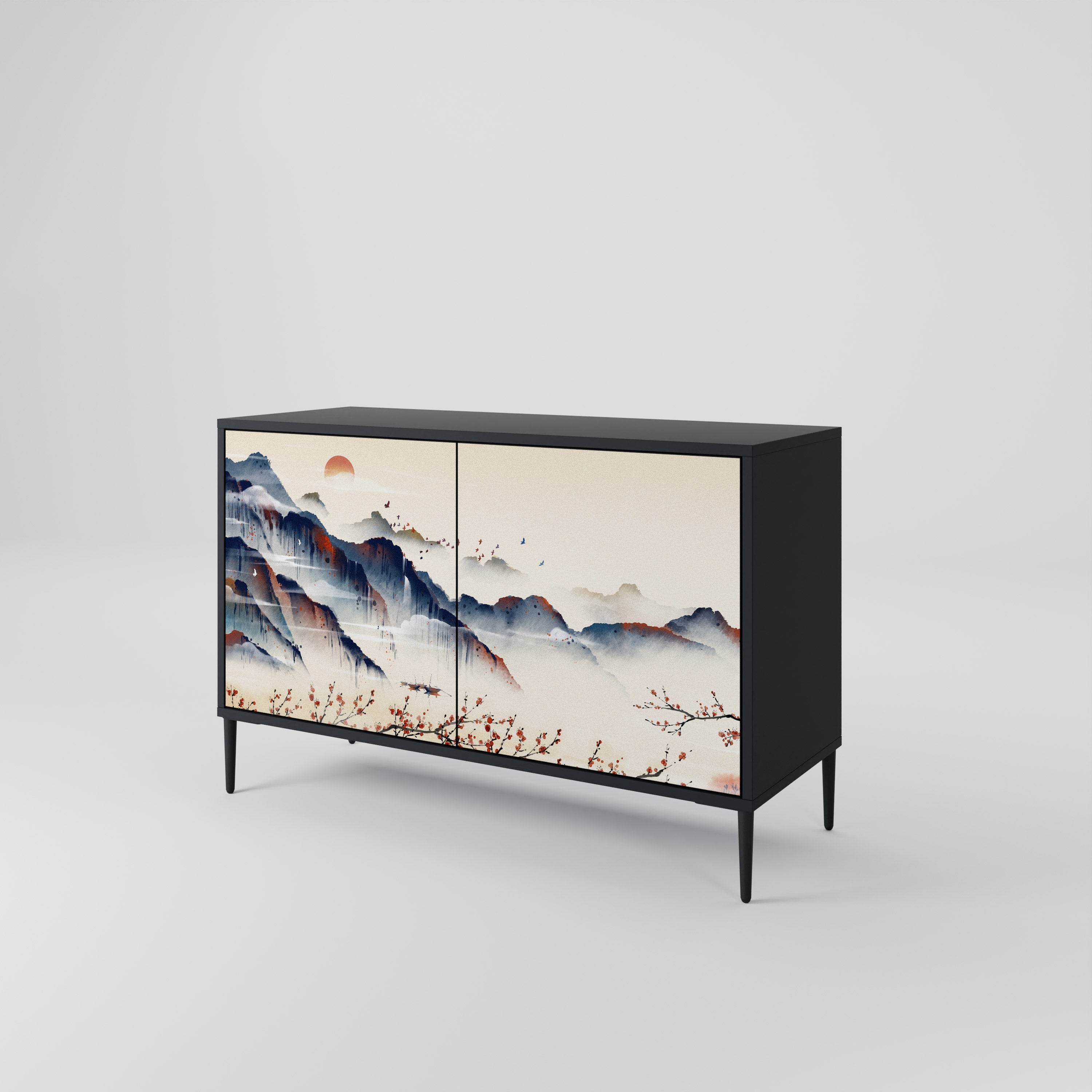 Buffet 2 portes PAYSAGE JAPONAIS finition noire