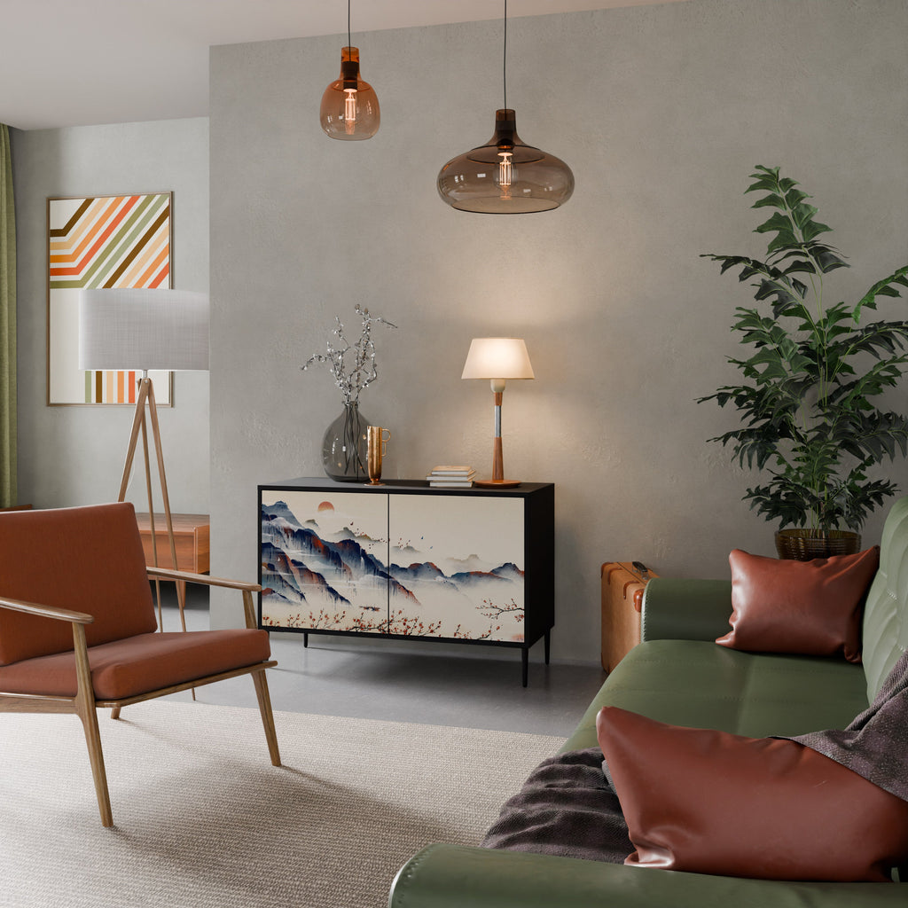 Buffet 2 portes PAYSAGE JAPONAIS finition noire