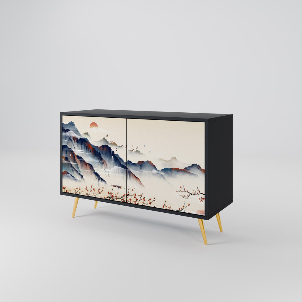 Buffet 2 portes PAYSAGE JAPONAIS finition noire