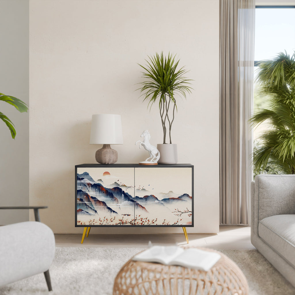 Buffet 2 portes PAYSAGE JAPONAIS finition noire