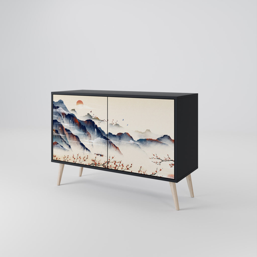 Buffet 2 portes PAYSAGE JAPONAIS finition noire