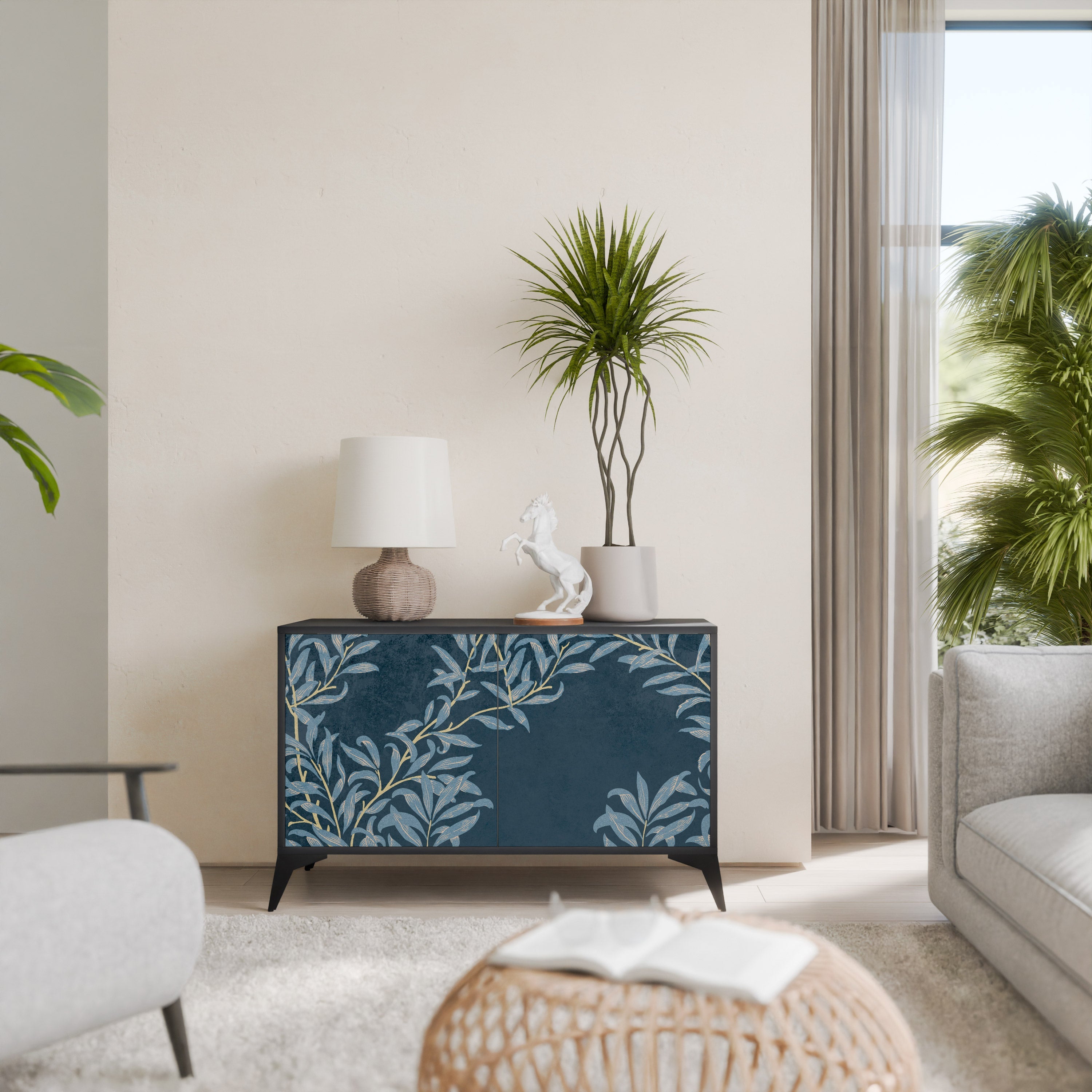 Buffet 2 portes BLUE LEAVES en finition noire