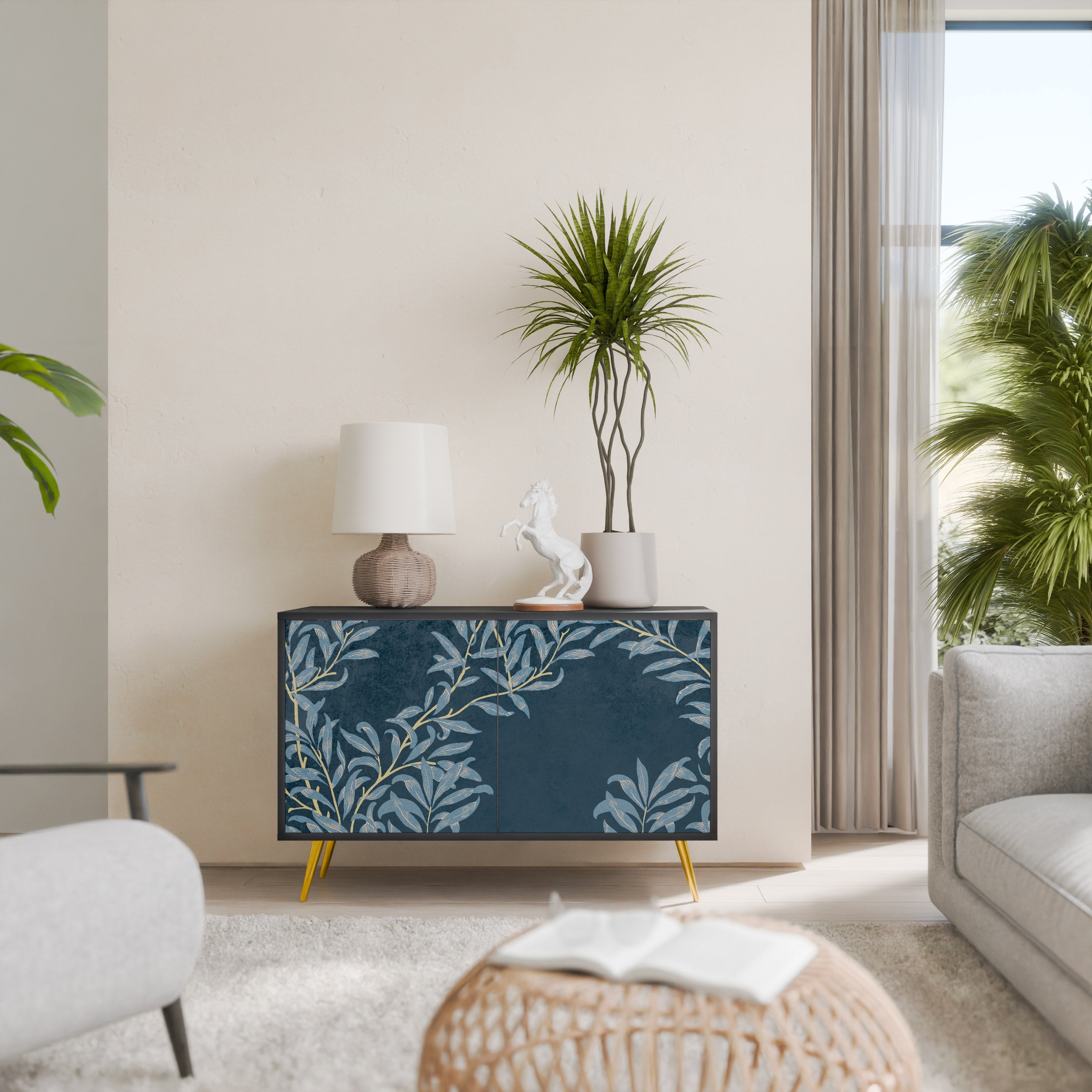 Buffet 2 portes BLUE LEAVES en finition noire