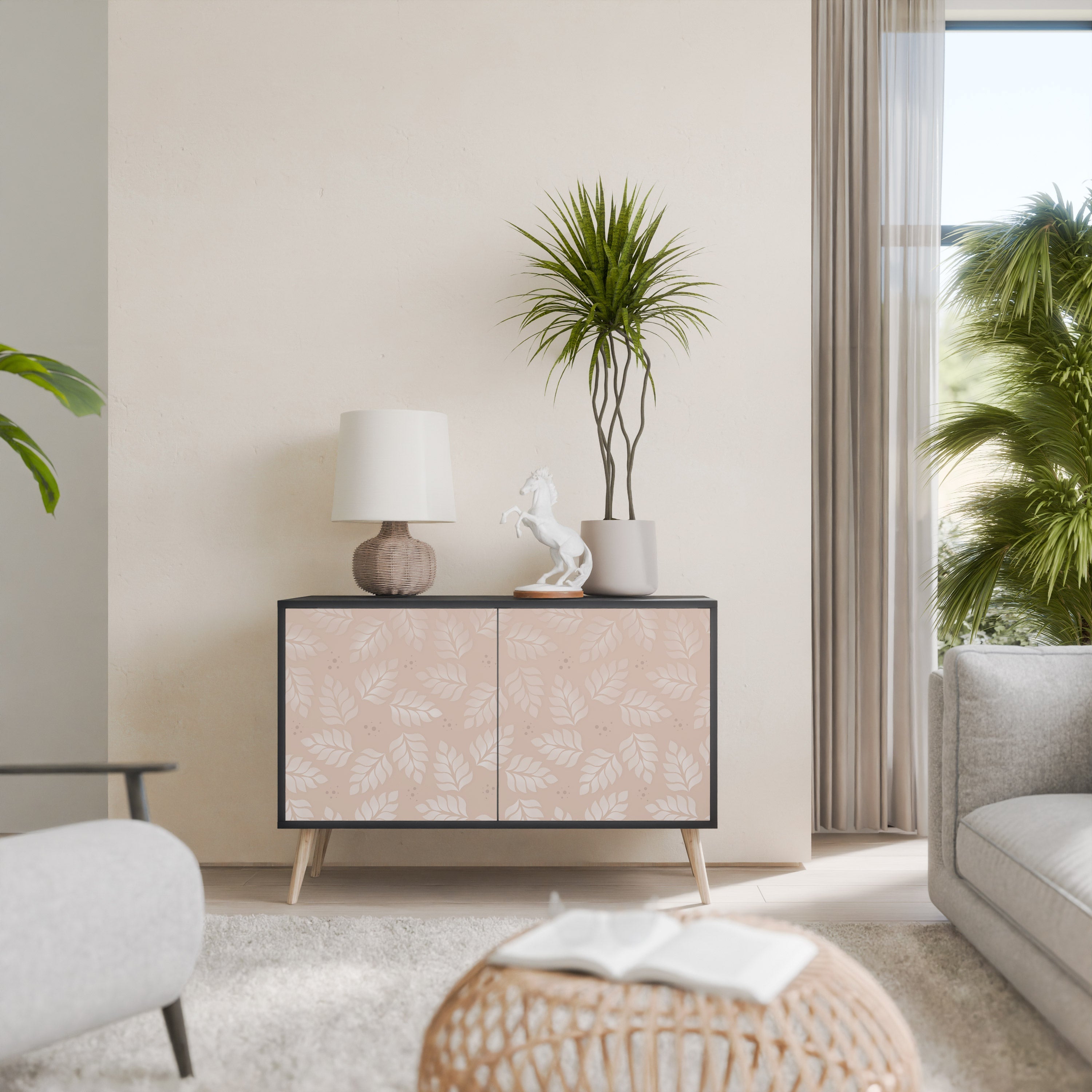 Buffet 2 portes LEAVES ON BEIGE finition noire