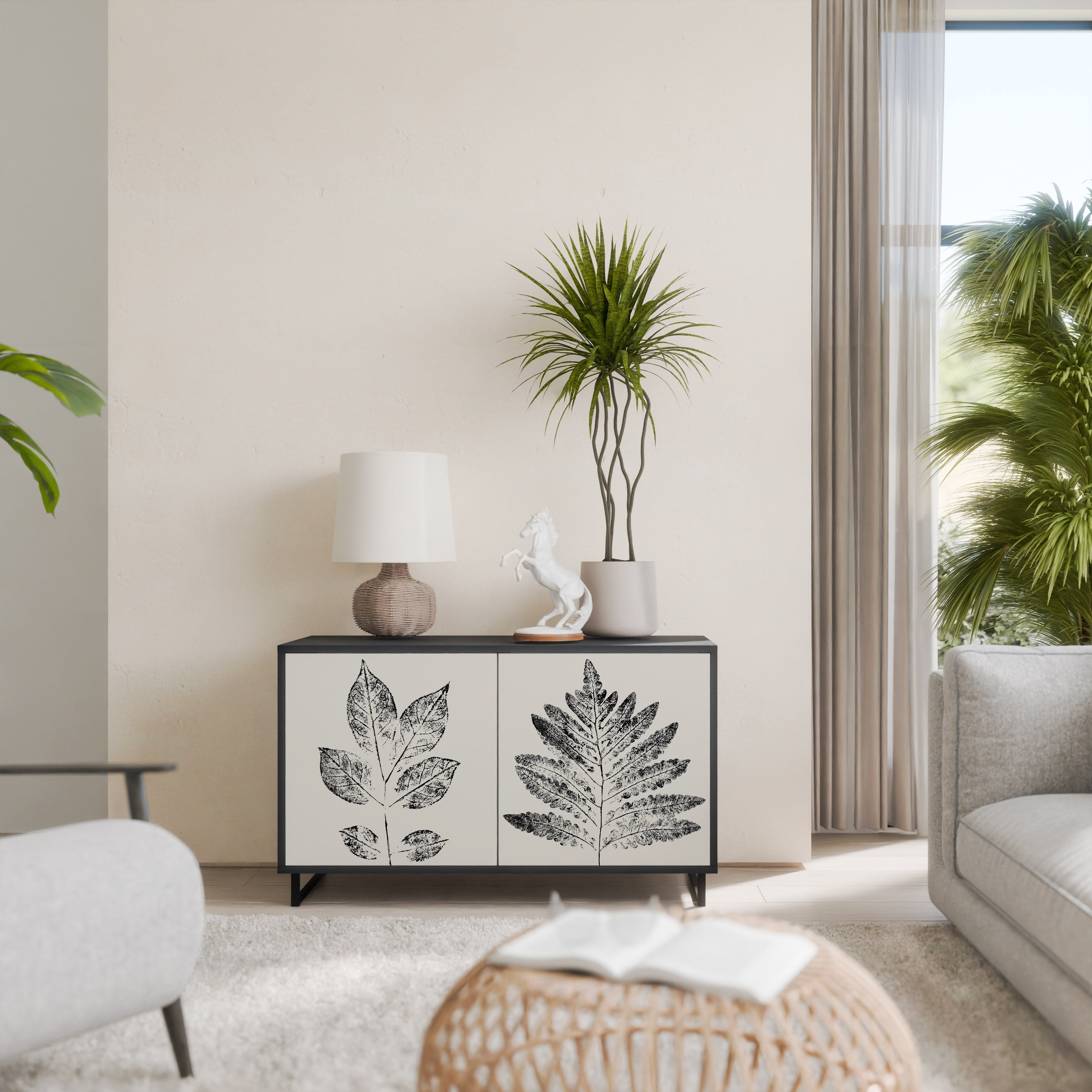 Buffet 2 portes LEAFY STAMPS finition noire