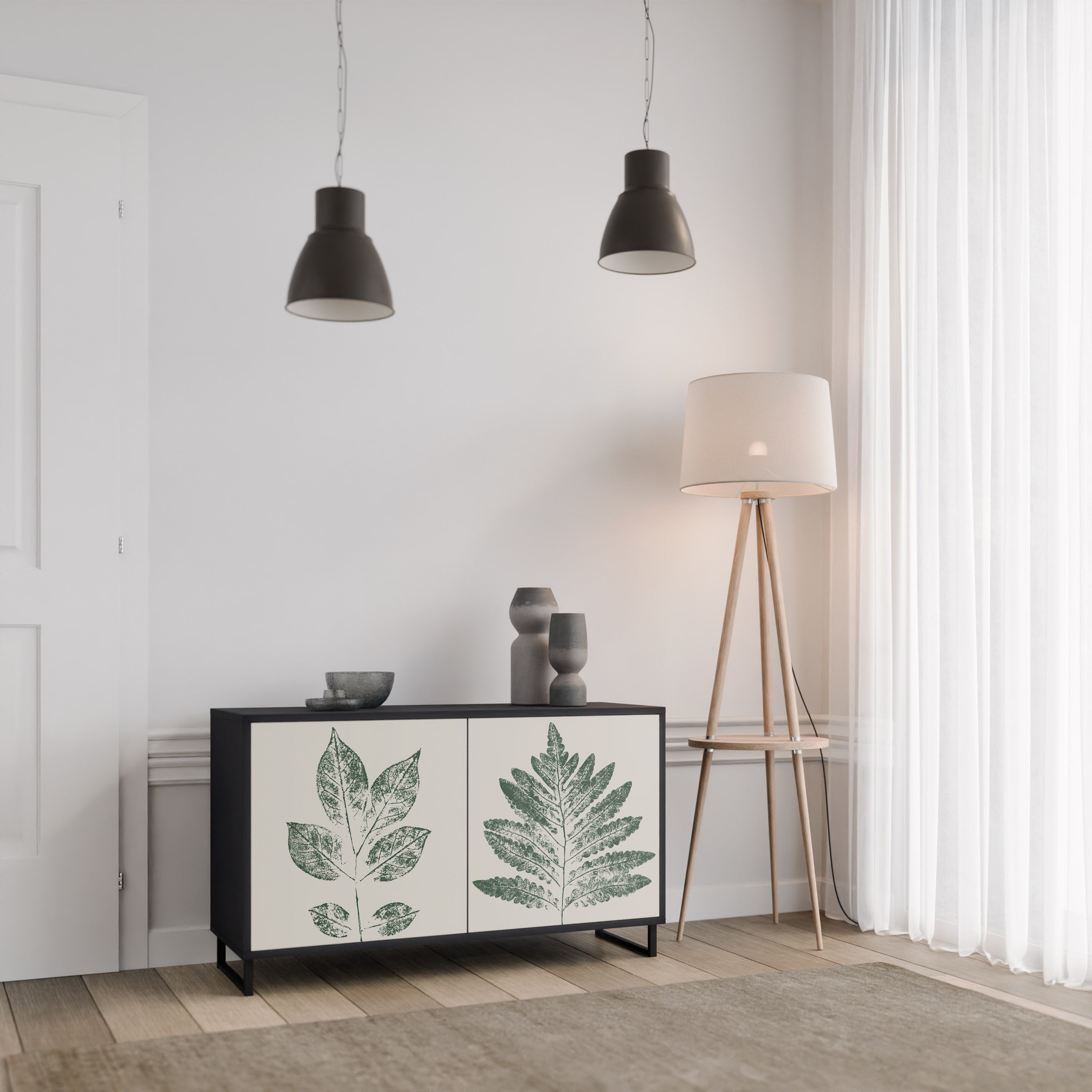 Buffet 2 portes GREEN LEAFY STAMPS finition noire