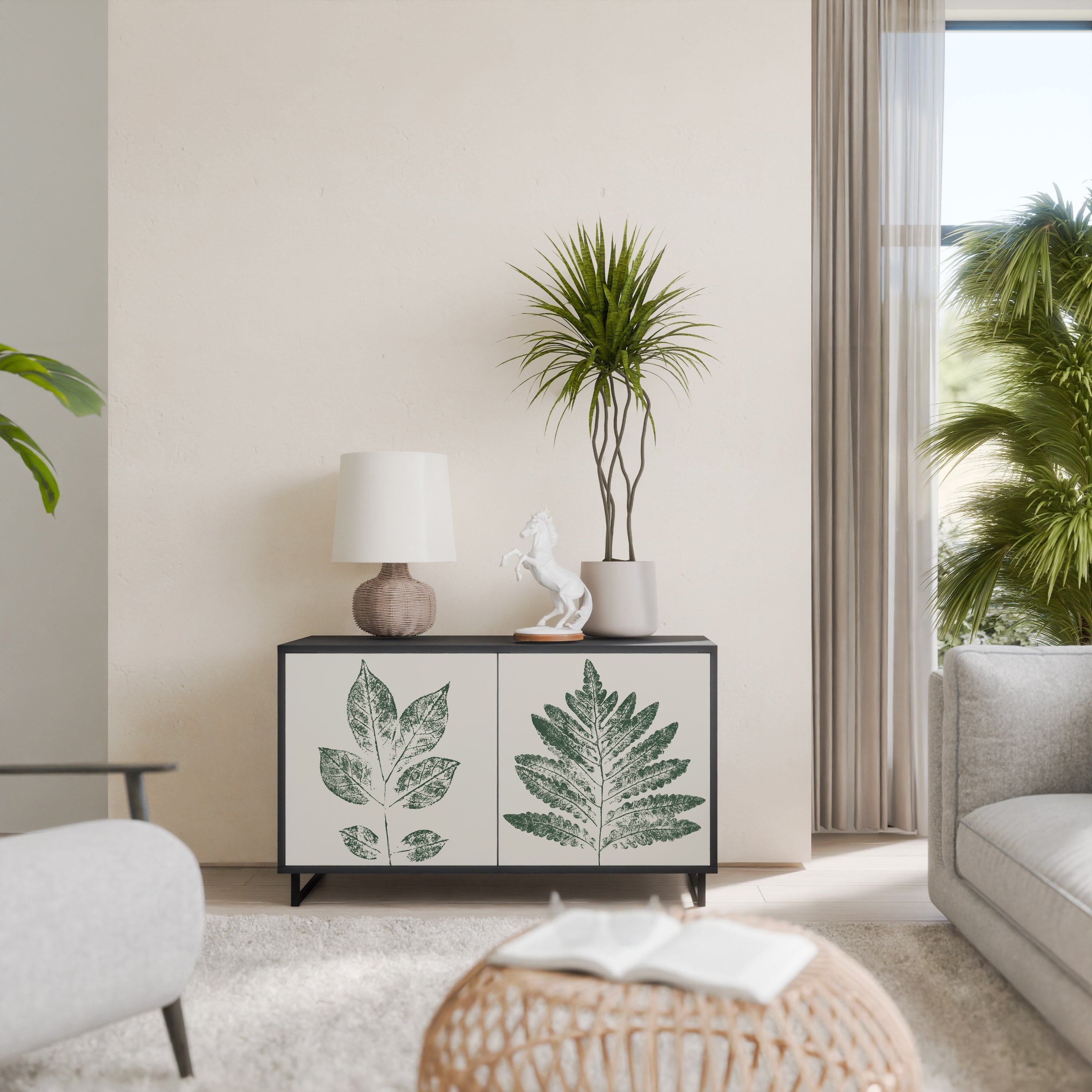 Buffet 2 portes GREEN LEAFY STAMPS finition noire