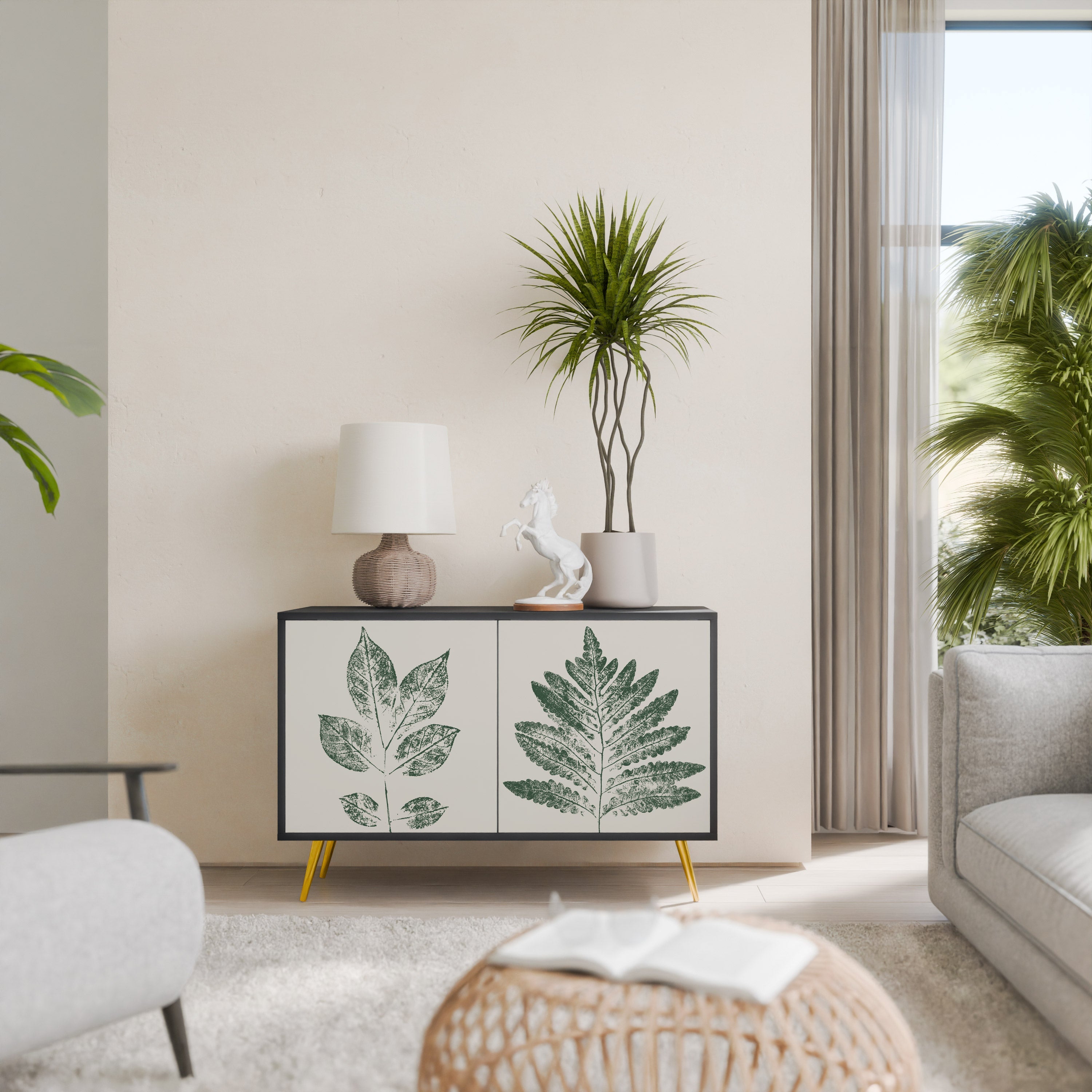 Buffet 2 portes GREEN LEAFY STAMPS finition noire