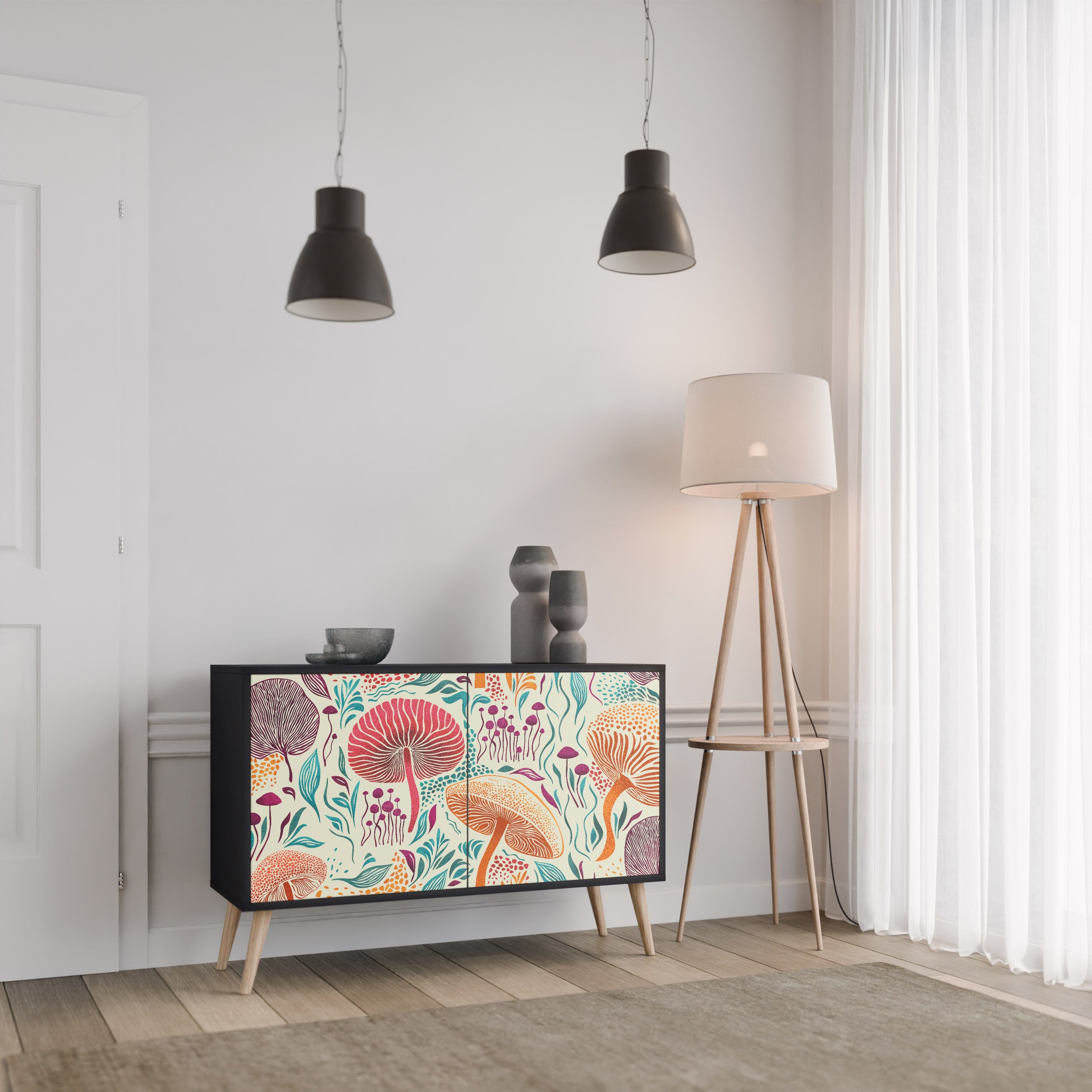 Buffet 2 portes Fungus Fantasy en finition noire