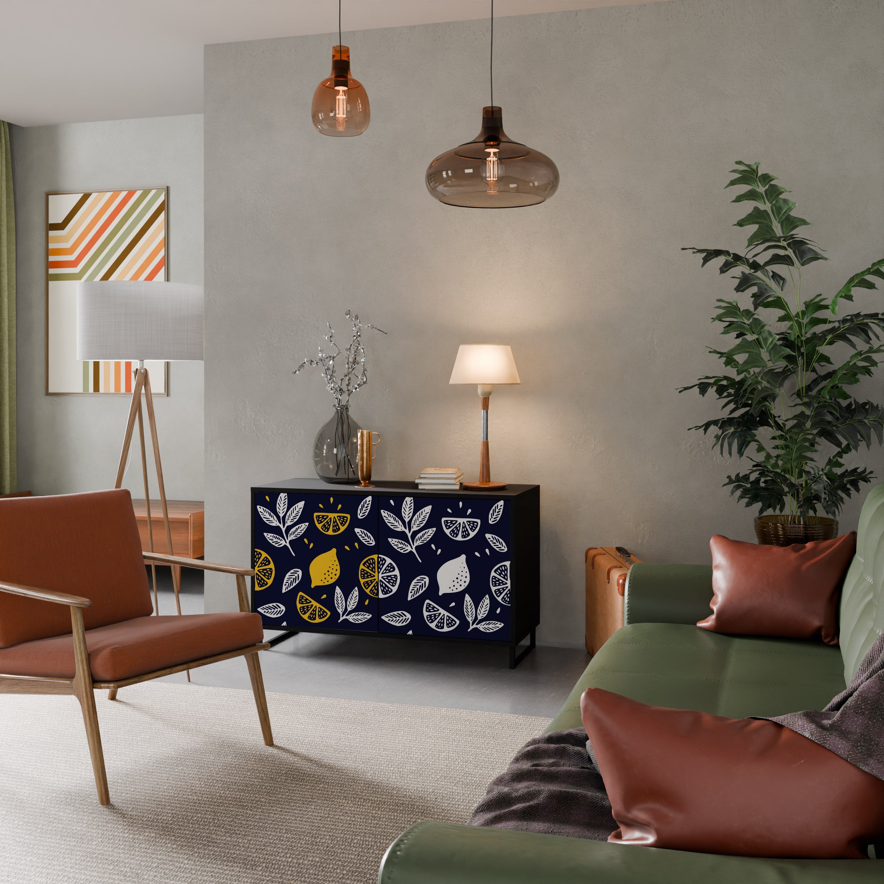 Buffet 2 portes CITRUS NOIR ET BLANC en finition noire