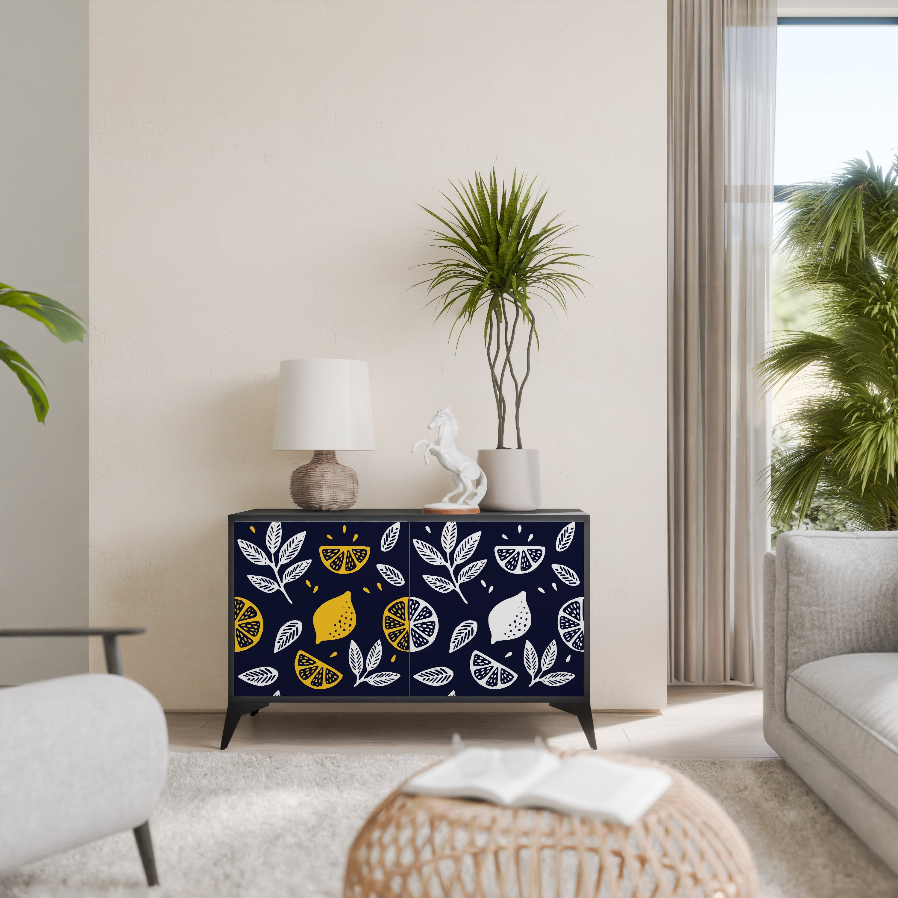 Buffet 2 portes CITRUS NOIR ET BLANC en finition noire