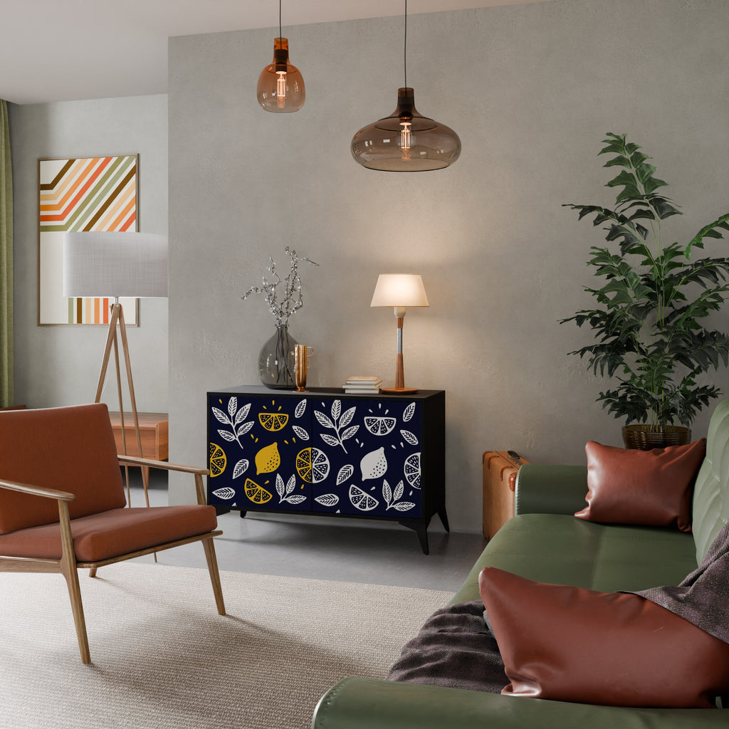 Buffet 2 portes CITRUS NOIR ET BLANC en finition noire