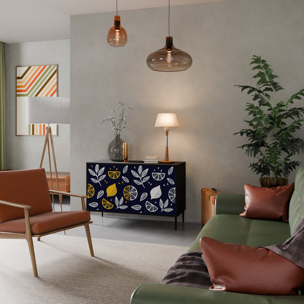 Buffet 2 portes CITRUS NOIR ET BLANC en finition noire