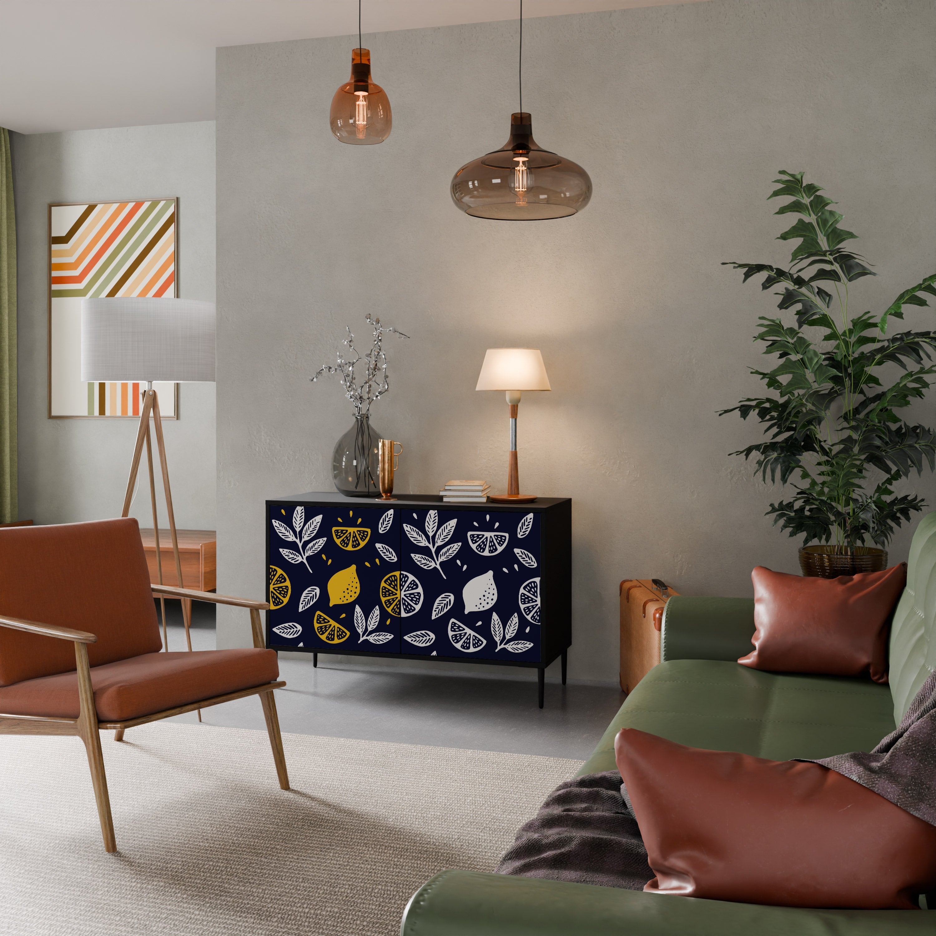 Buffet 2 portes CITRUS NOIR ET BLANC en finition noire