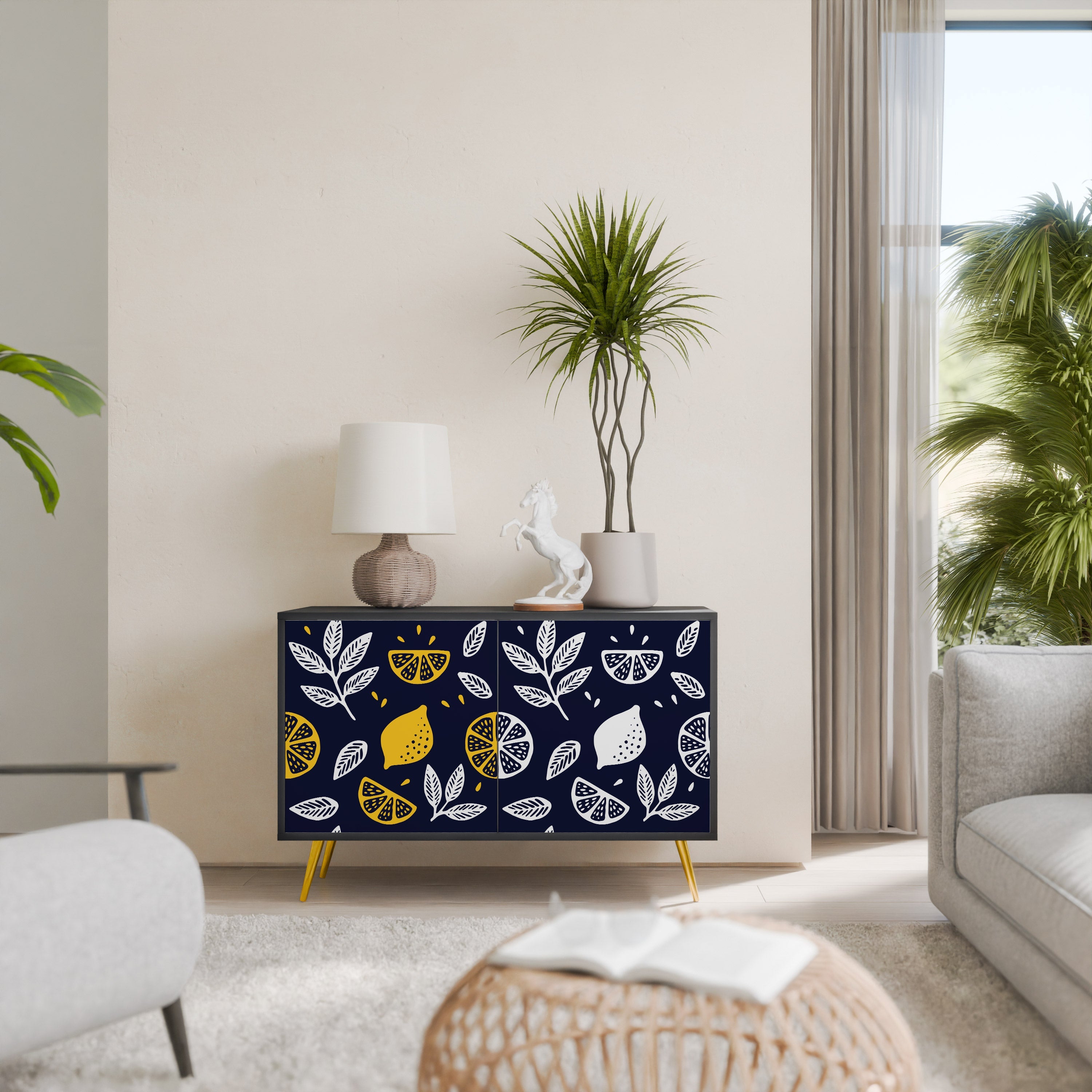 Buffet 2 portes CITRUS NOIR ET BLANC en finition noire