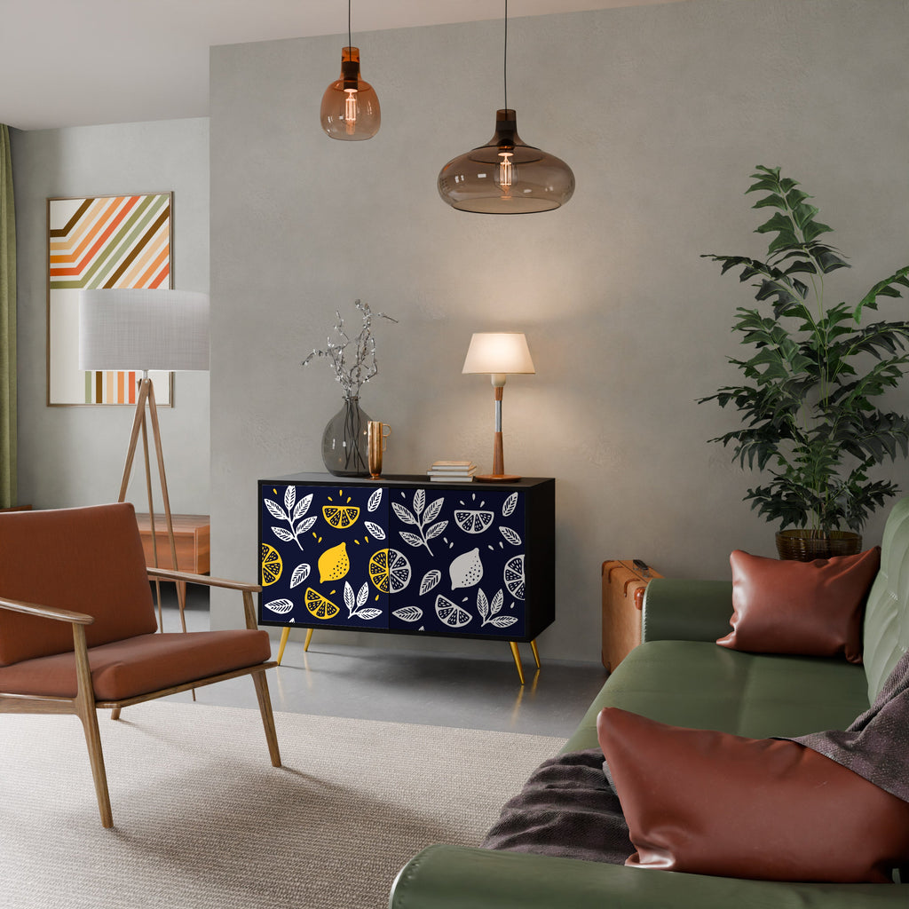 Buffet 2 portes CITRUS NOIR ET BLANC en finition noire