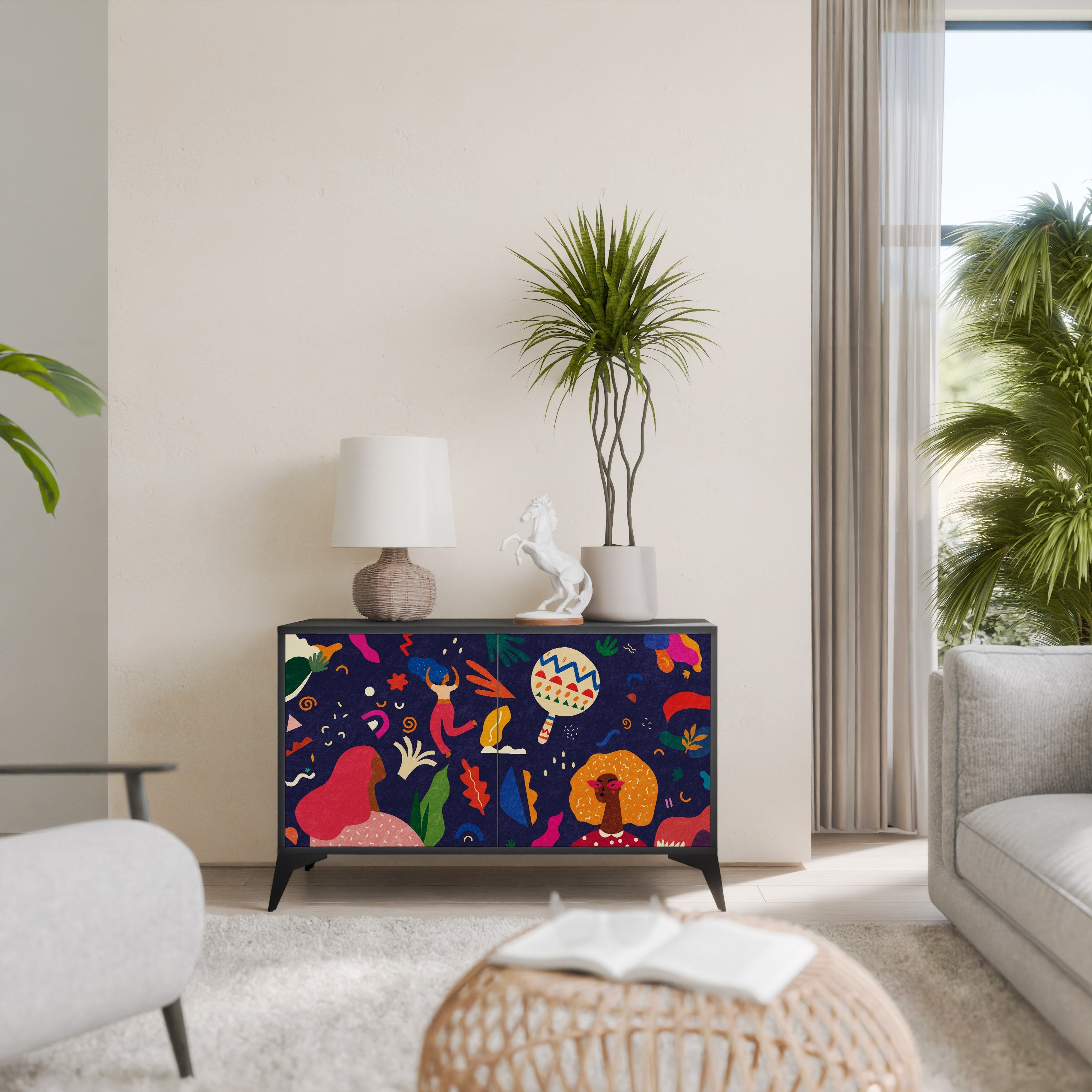 Buffet 2 portes FESTIVE PLEASURES en finition noire