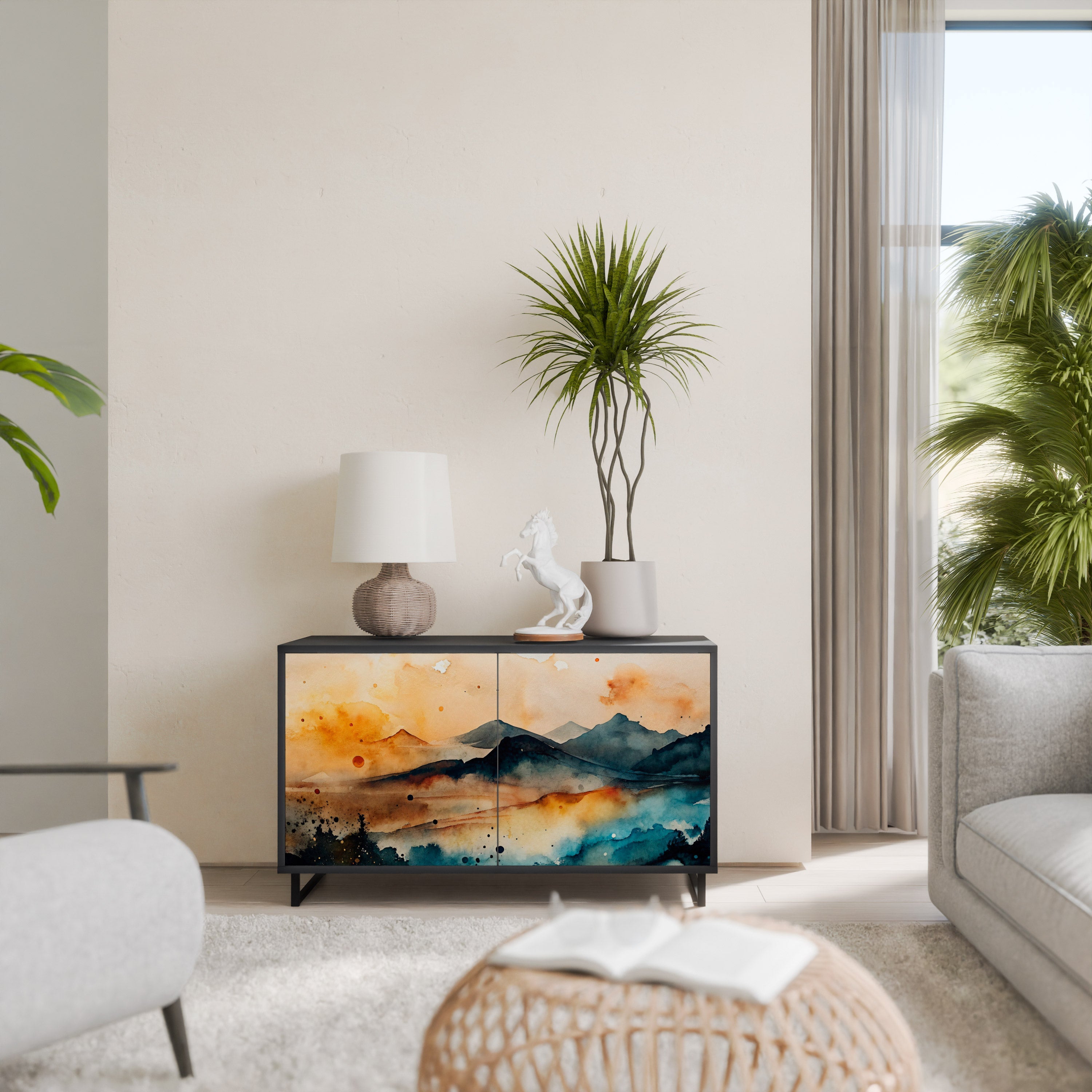 Buffet 2 portes OMINOUS MOUNTAINS en finition noire