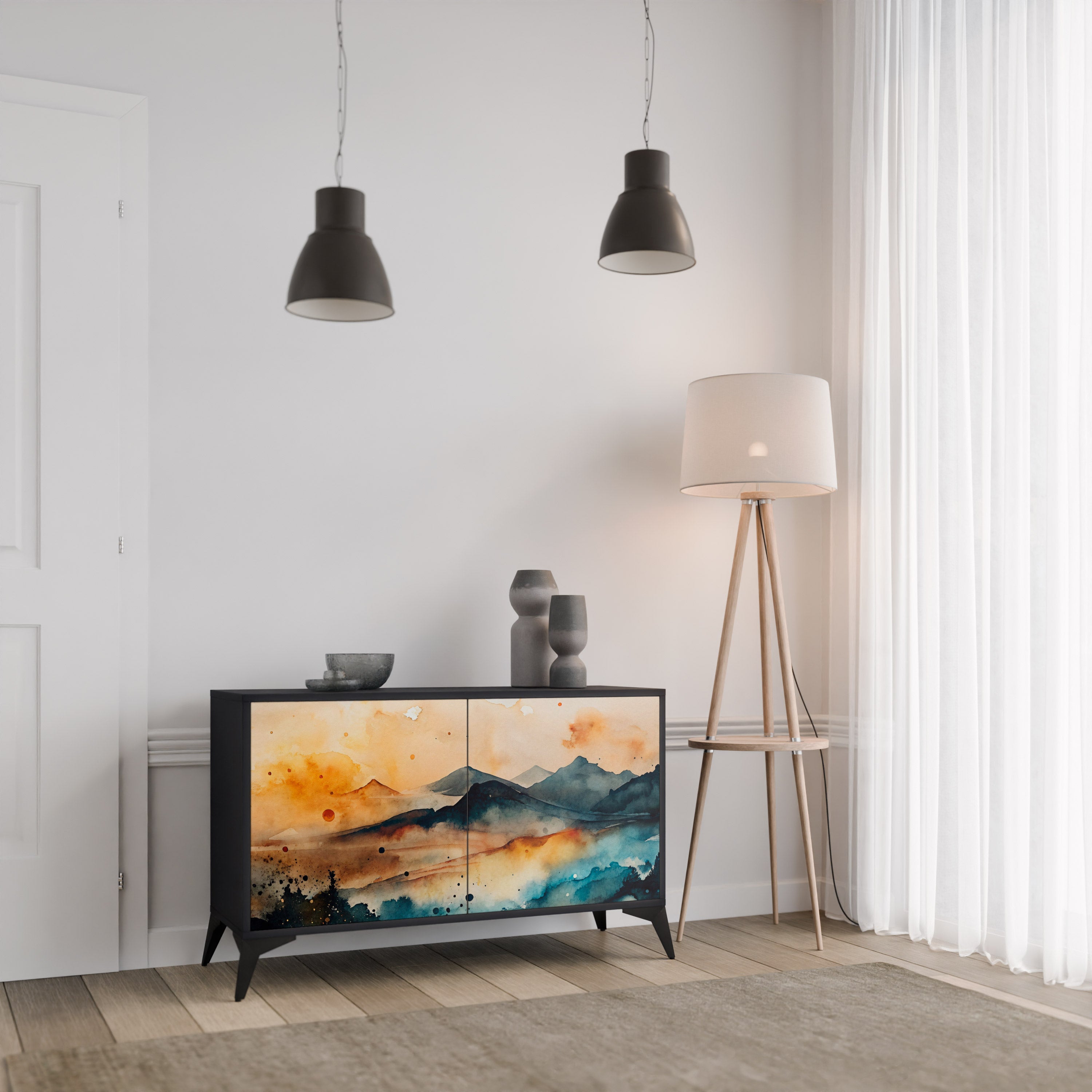 Buffet 2 portes OMINOUS MOUNTAINS en finition noire