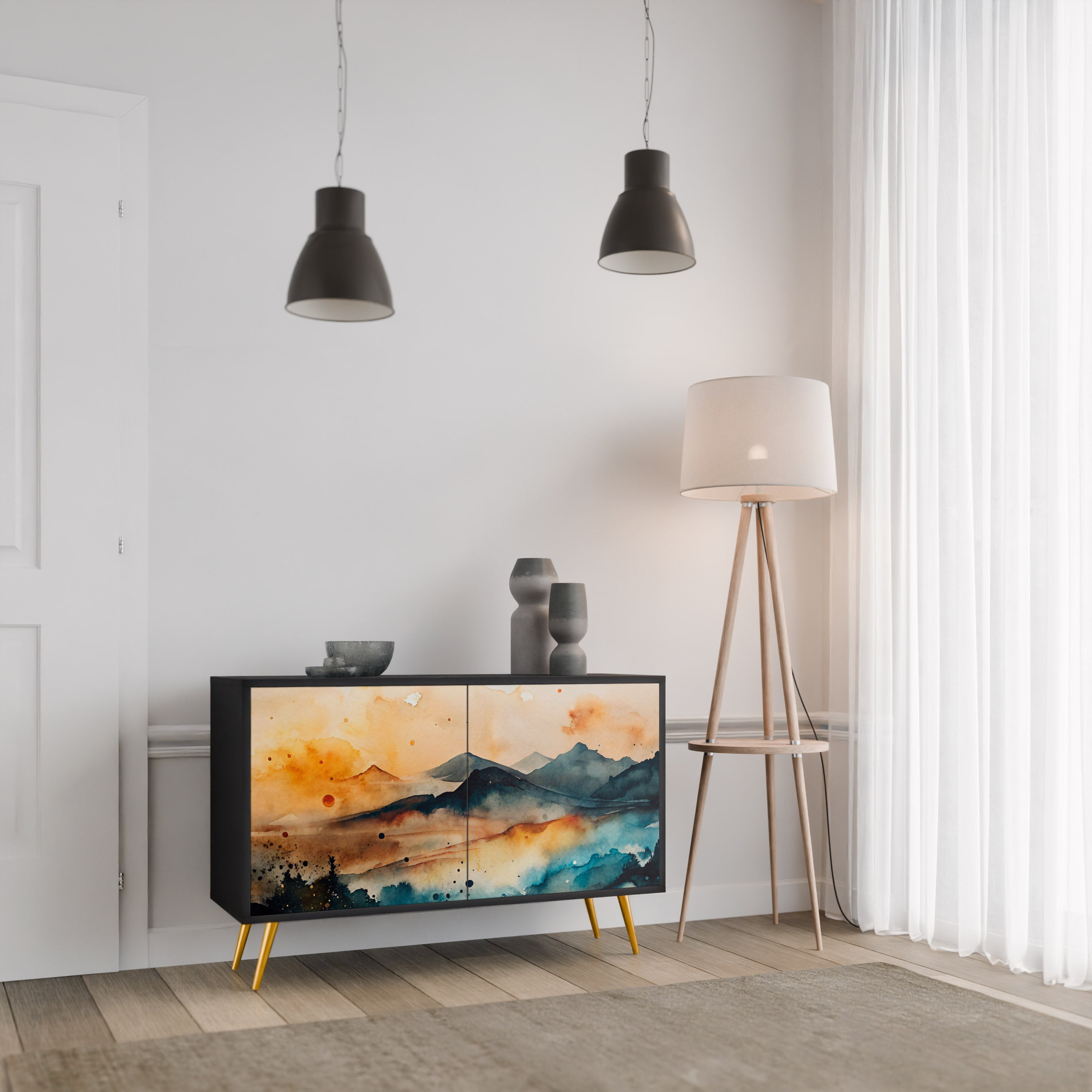 Buffet 2 portes OMINOUS MOUNTAINS en finition noire