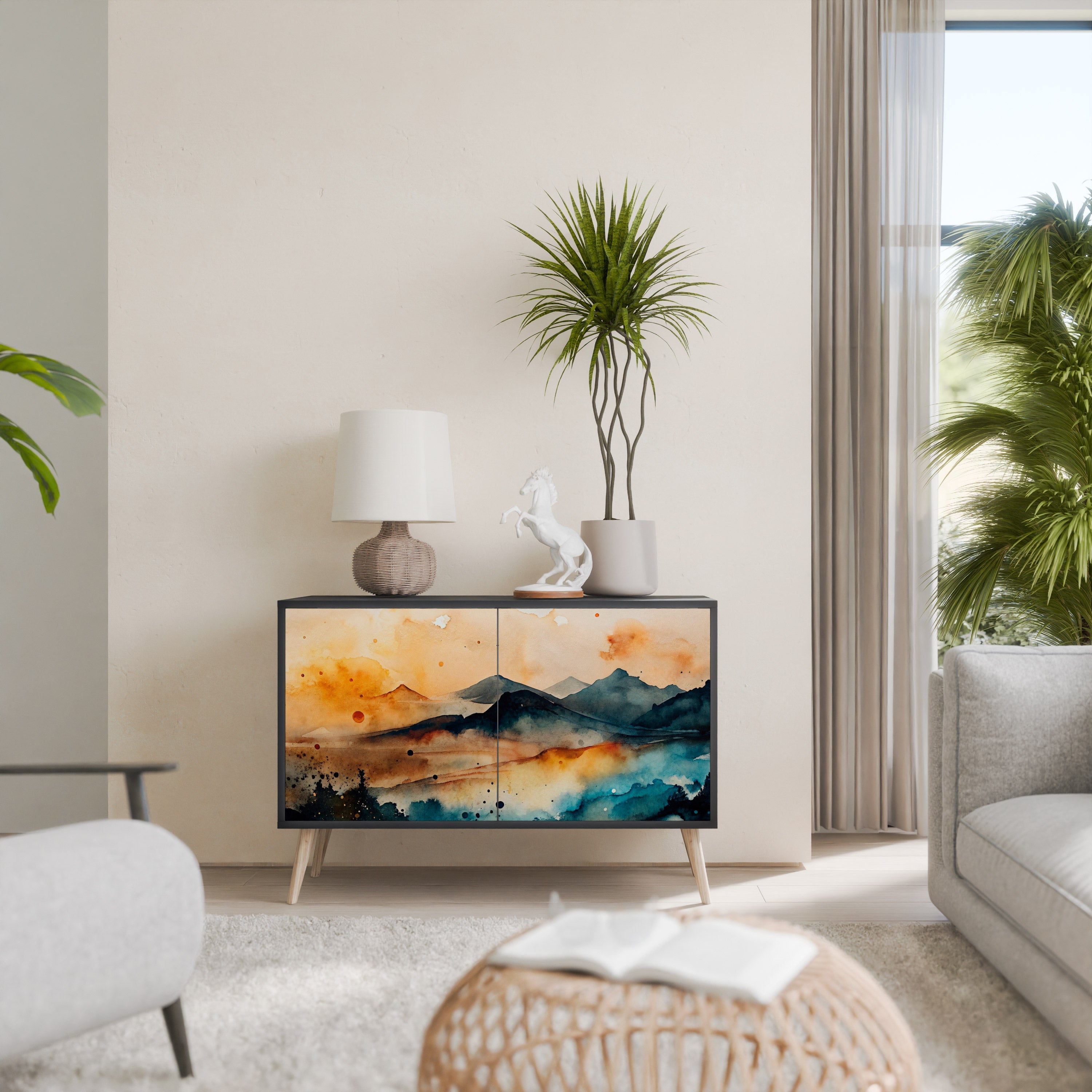 Buffet 2 portes OMINOUS MOUNTAINS en finition noire