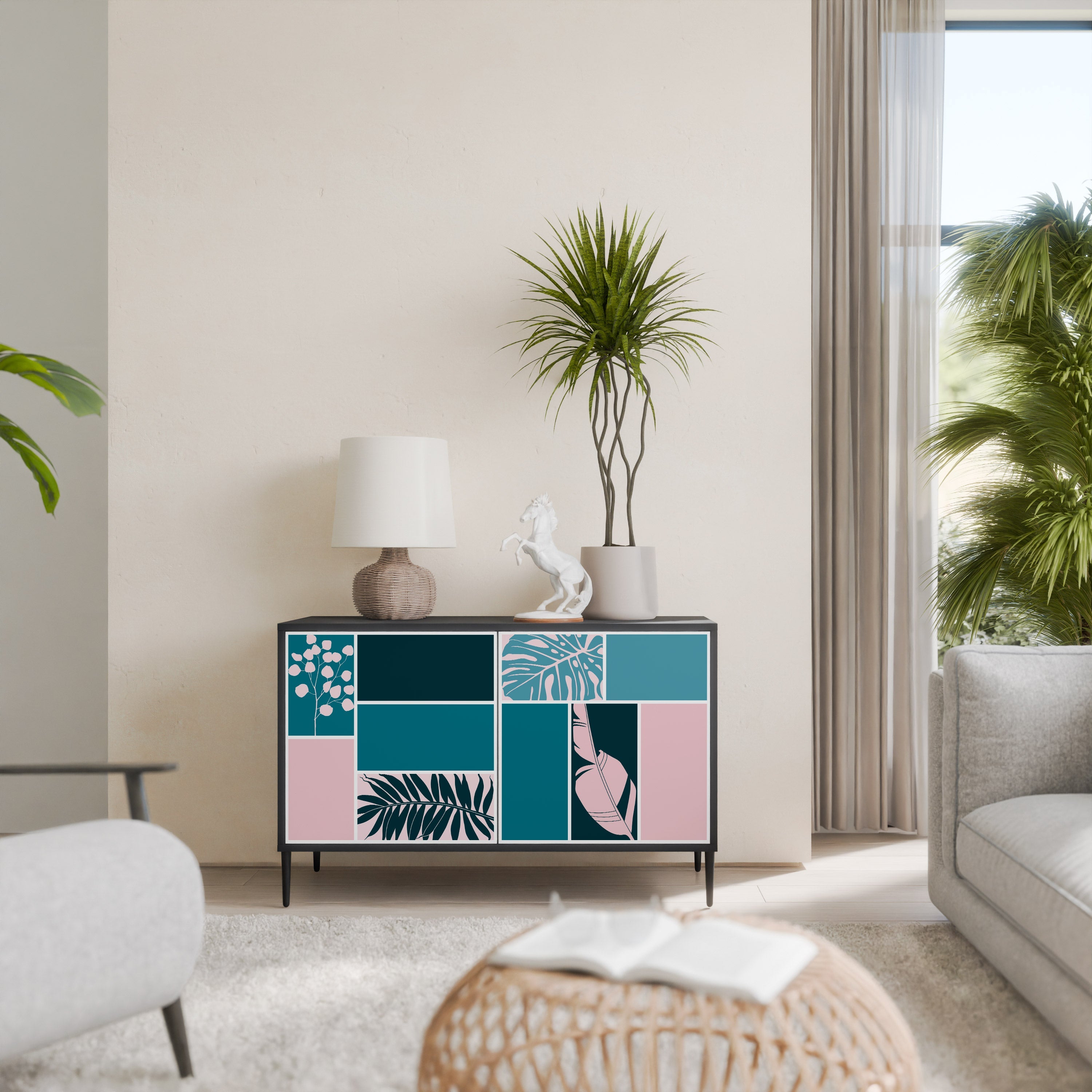 COMBINAISON DE FORMES Buffet 2 portes en finition noire