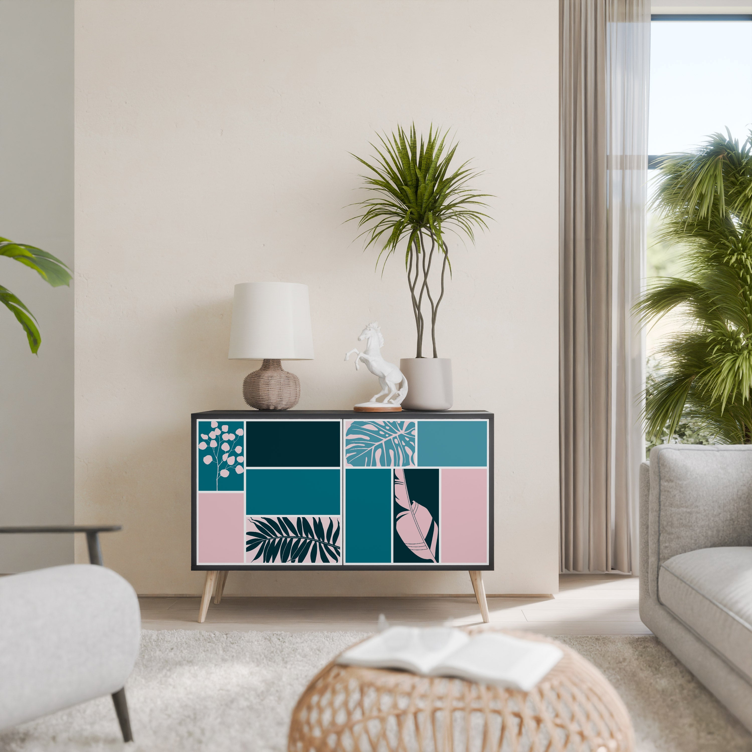 COMBINAISON DE FORMES Buffet 2 portes en finition noire