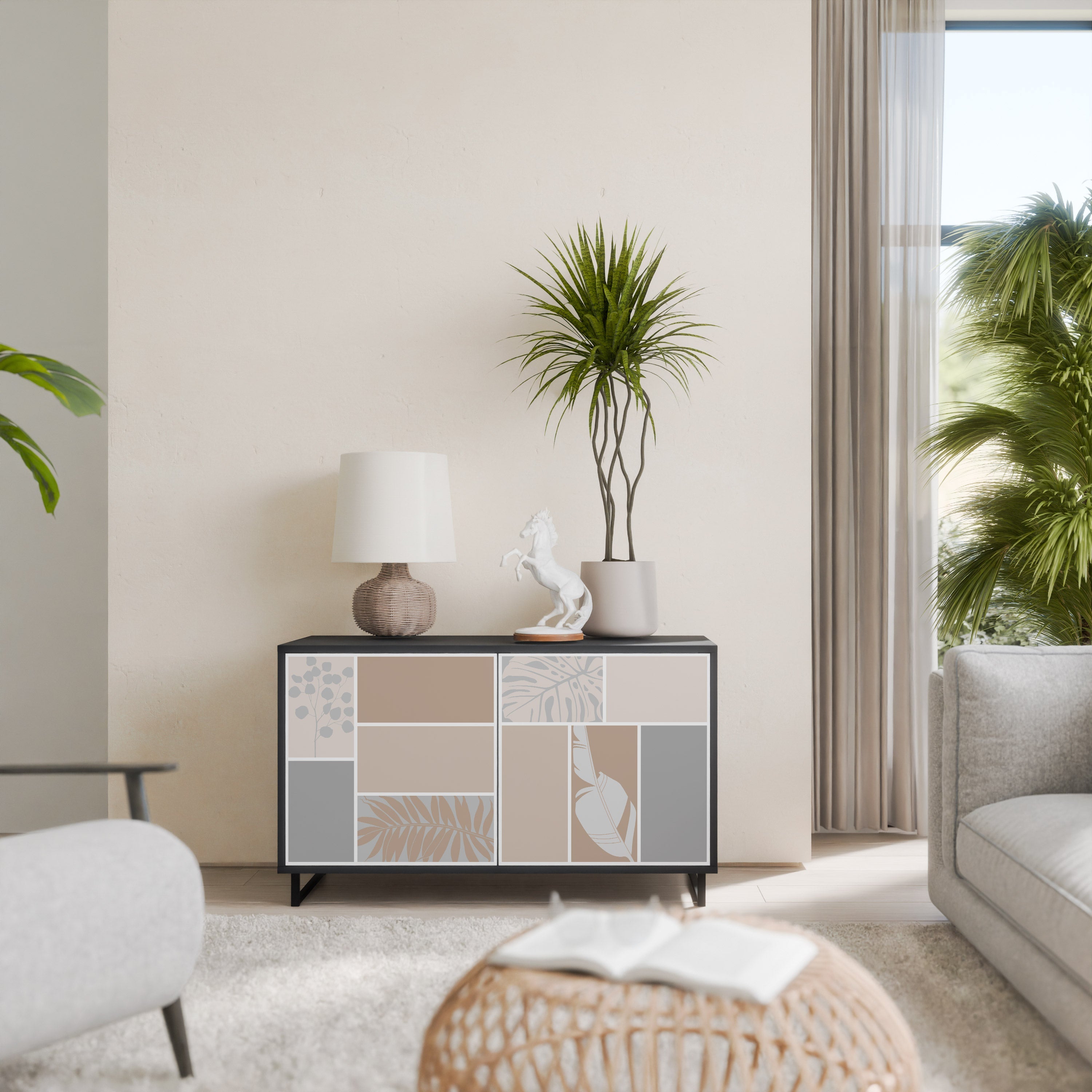 Buffet 2 portes FORMES TROPICALES finition noire