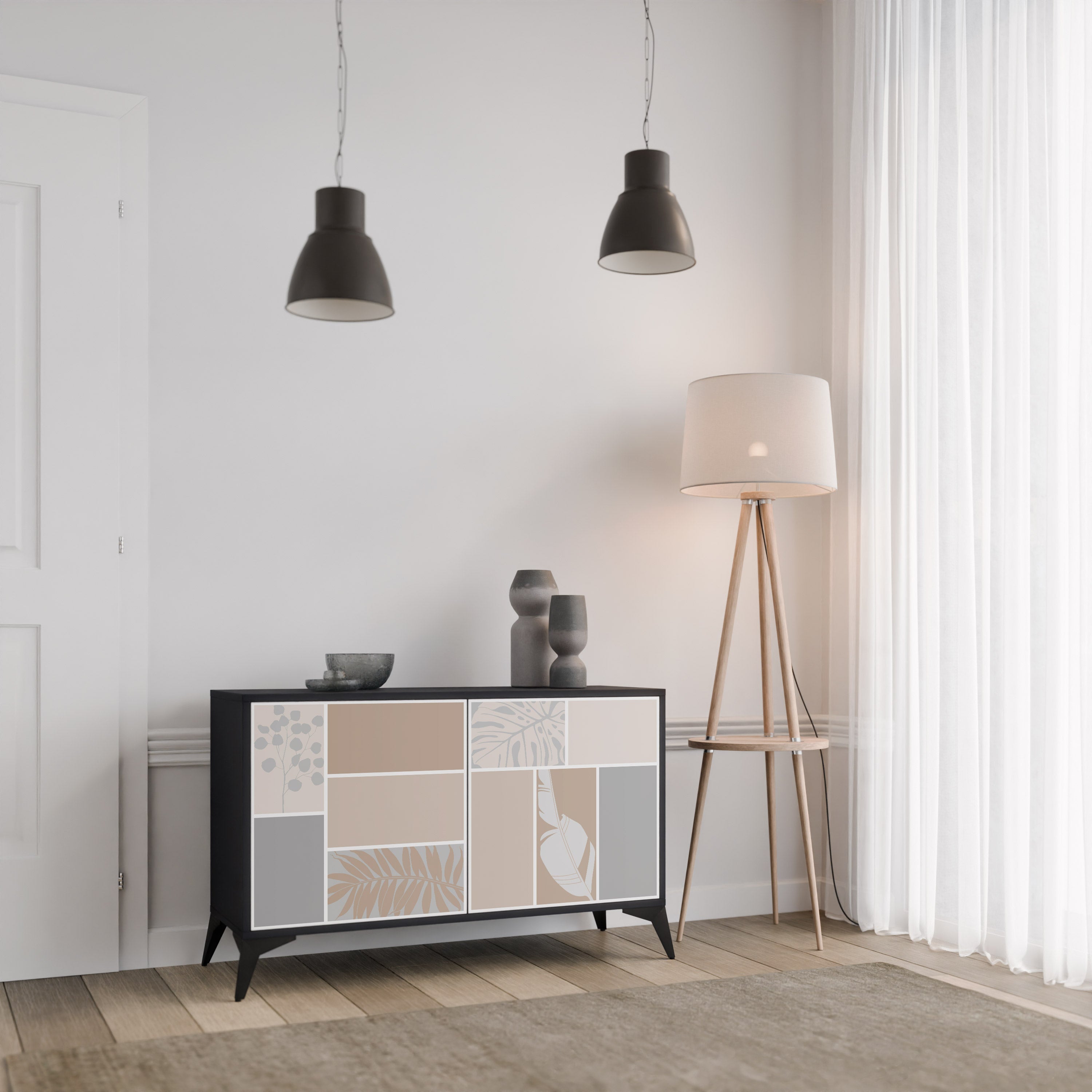 Buffet 2 portes FORMES TROPICALES finition noire