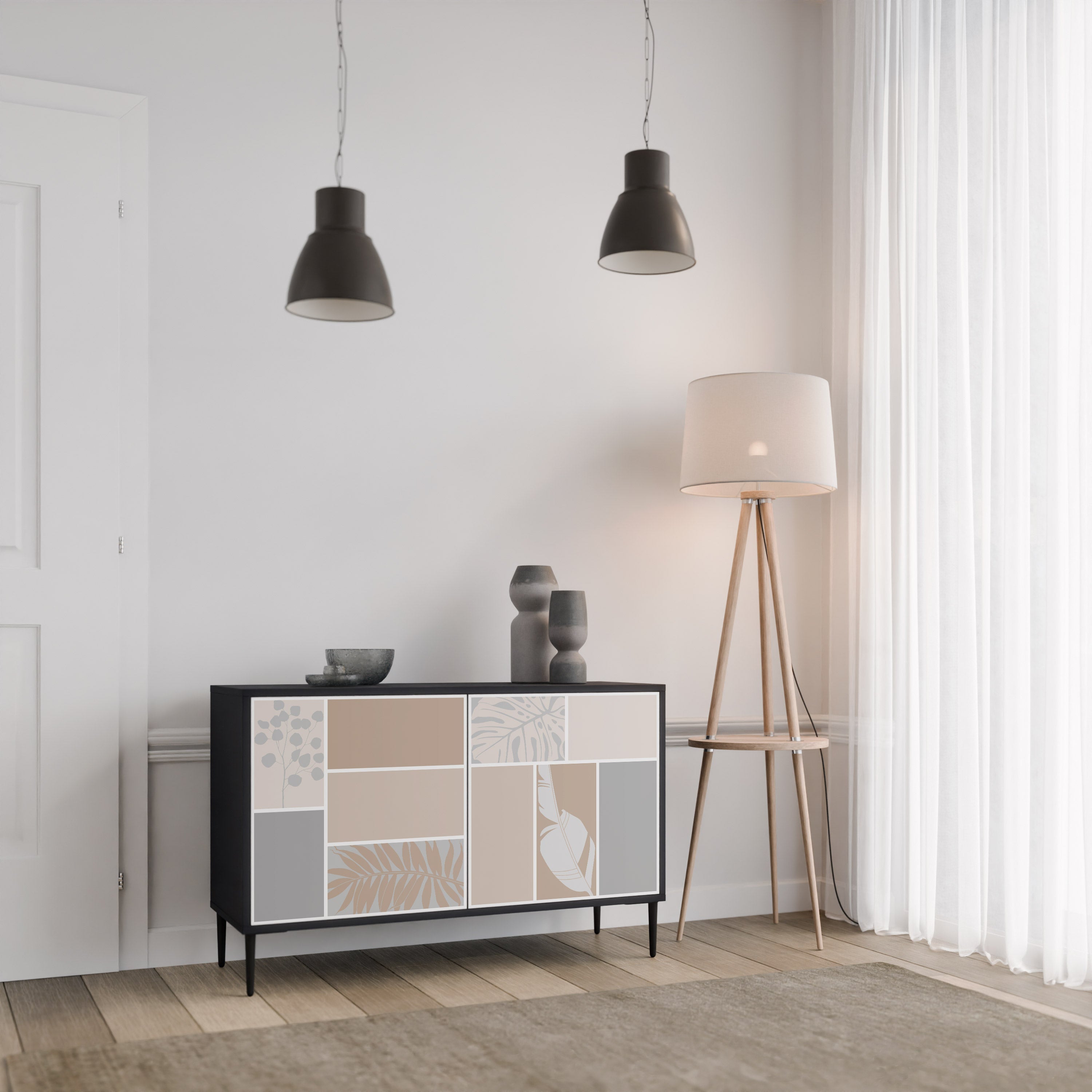 Buffet 2 portes FORMES TROPICALES finition noire